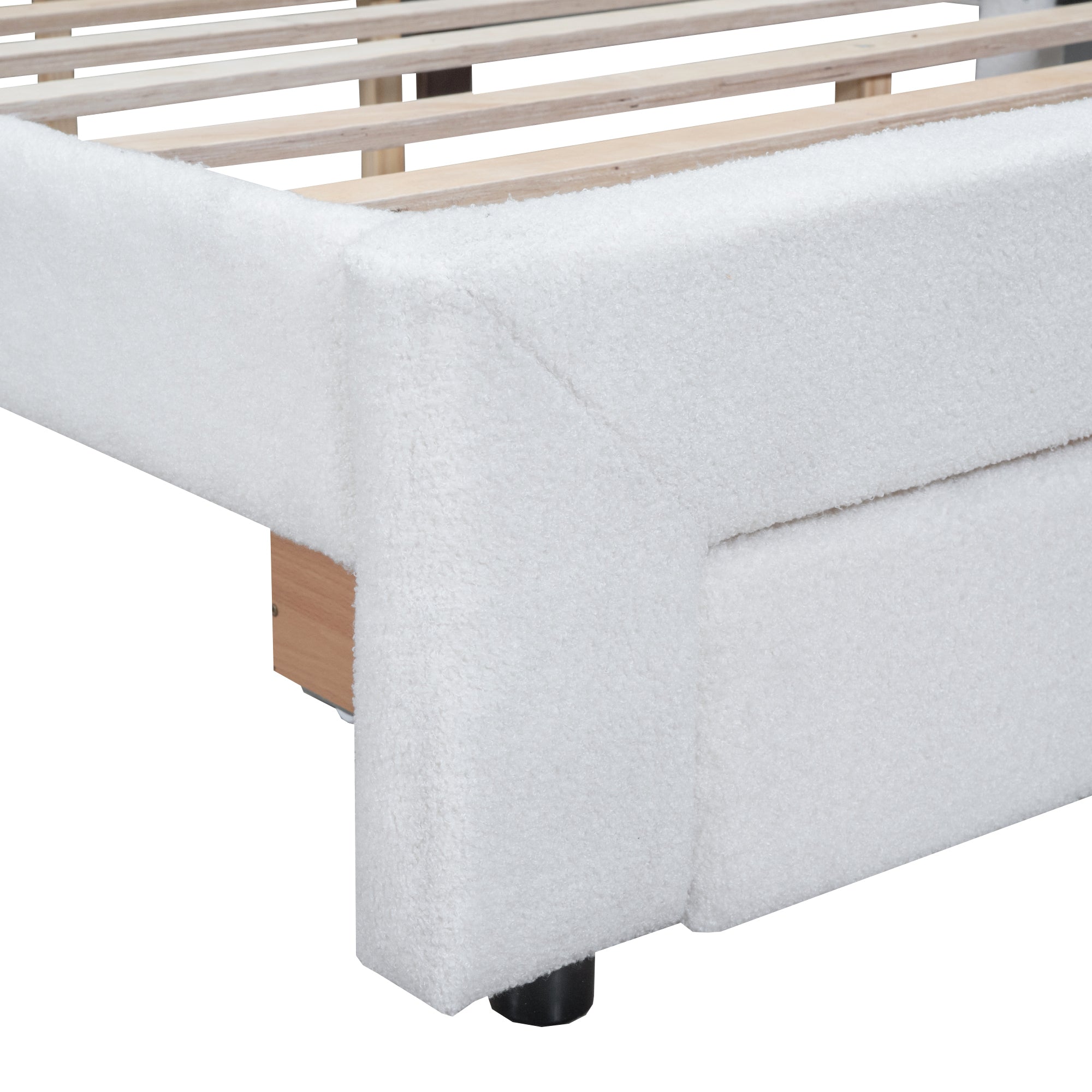 Teddy Fleece Queen Size Upholstered Platform Bed with Drawer, White - Atlantic Fine Furniture Melbourne FL