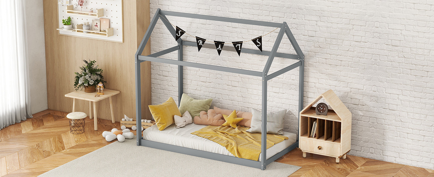 Twin Size Wooden House Bed, Gray - Atlantic Fine Furniture Melbourne FL