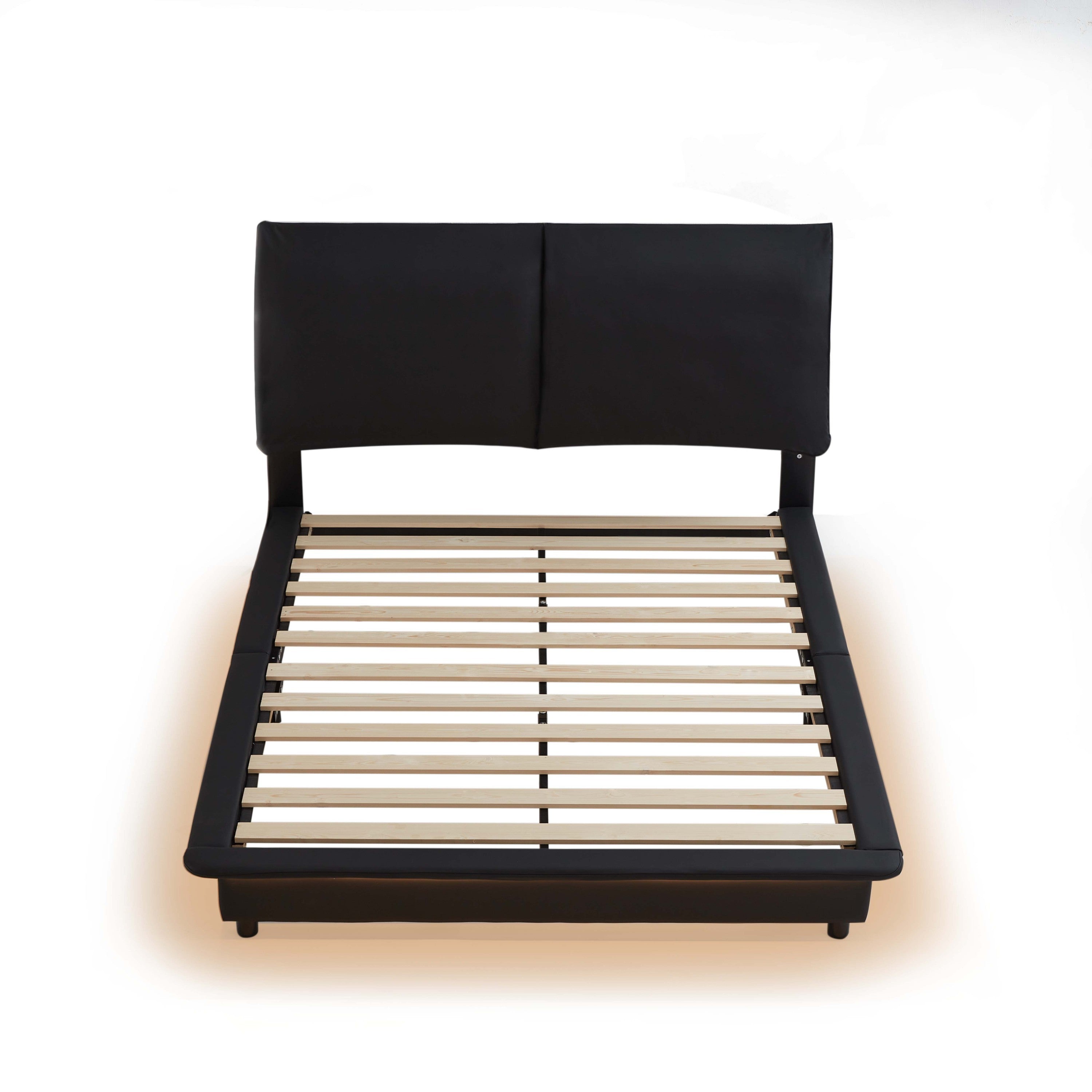 Queen Size Upholstered Platform Bed with Sensor Light and Ergonomic Design Backrests, Black - Atlantic Fine Furniture Melbourne FL