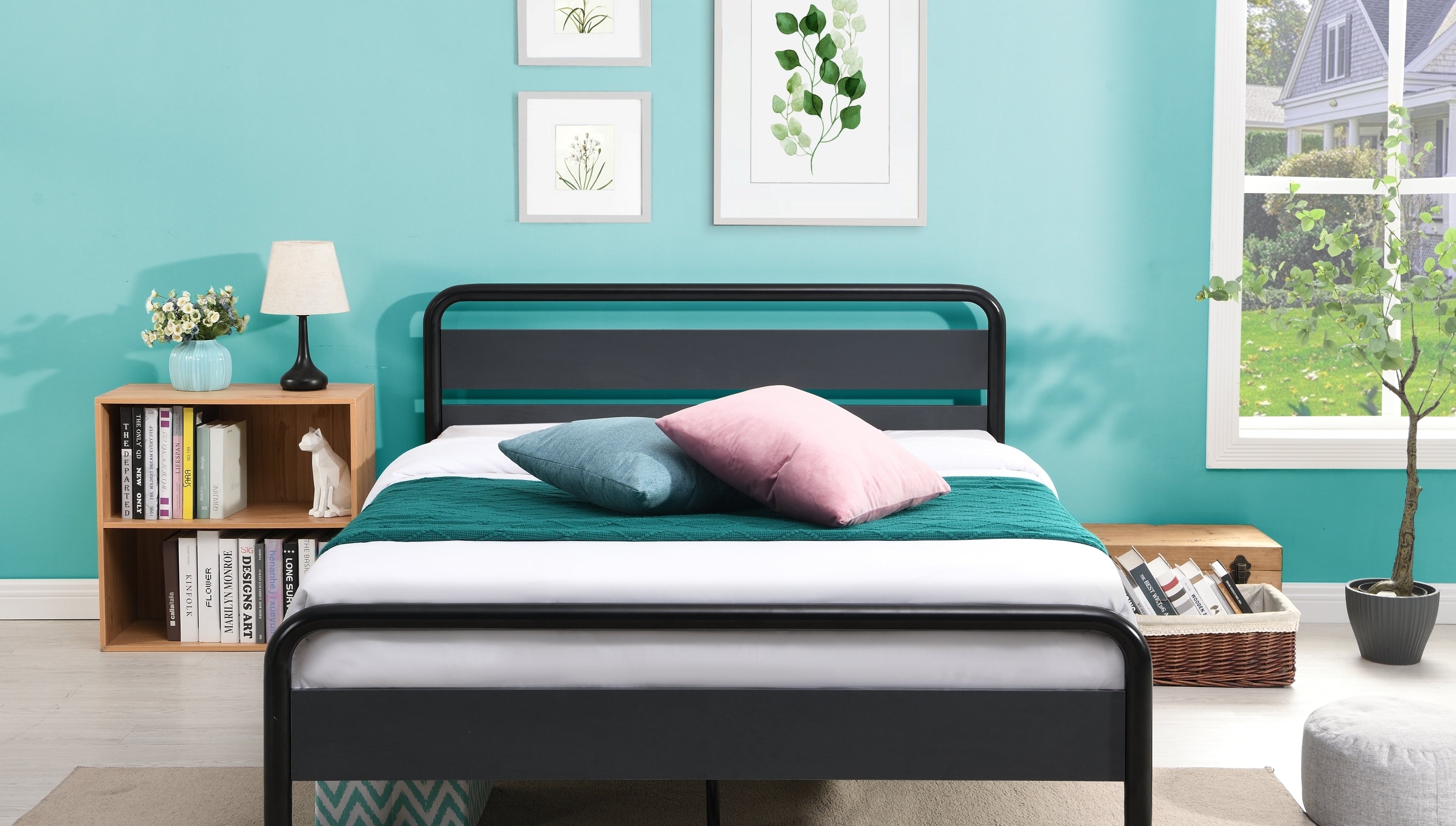 Industrial Platform Queen Bed Frame/Mattress Foundation with Rustic Headboard and Footboard, Strong Steel Slat Support, No Box Spring Needed, Noise Free, Easy Assembly - Atlantic Fine Furniture Melbourne FL