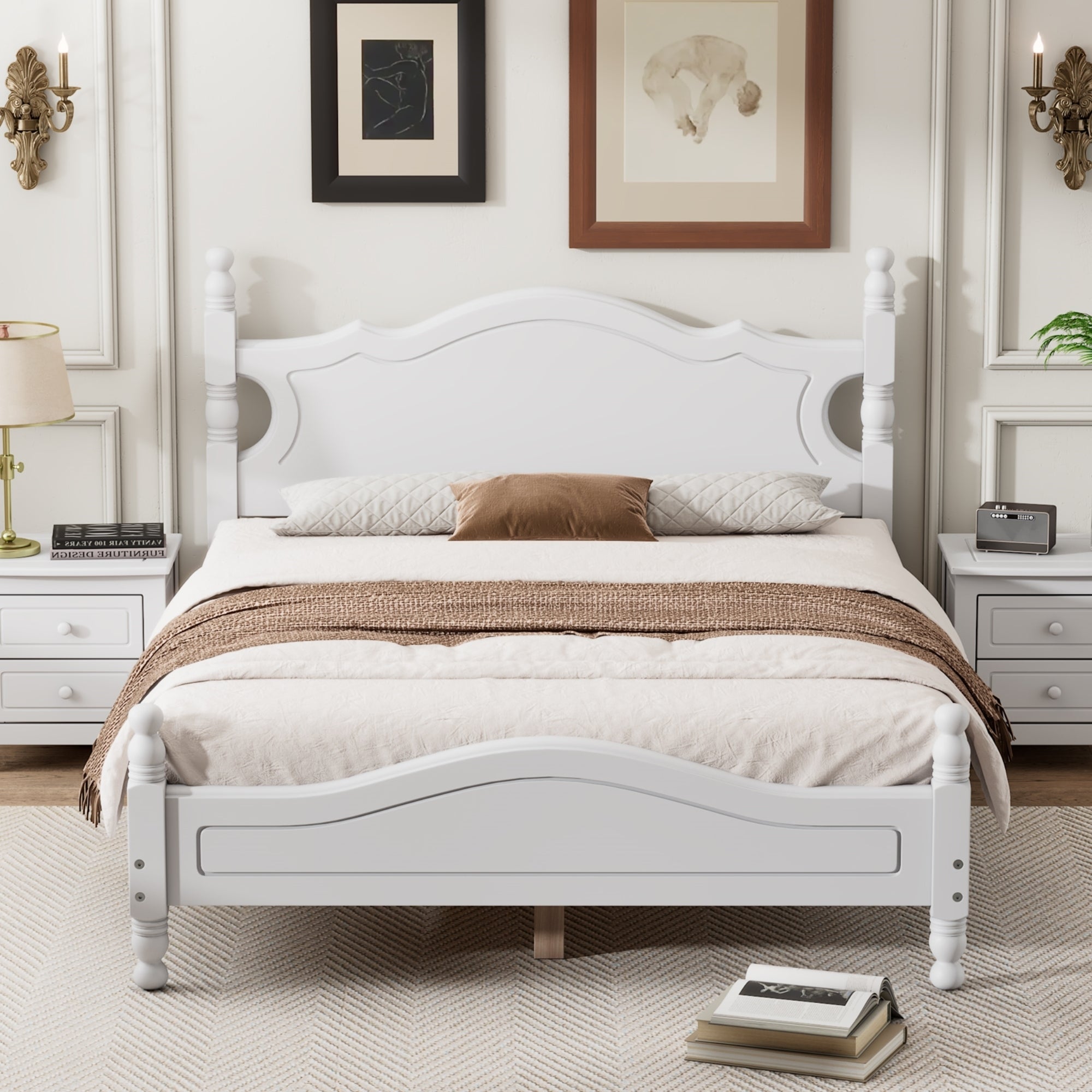Full Size Wood Platform Bed Frame,Retro Style Platform Bed with Wooden Slat Support,White - Atlantic Fine Furniture Melbourne FL