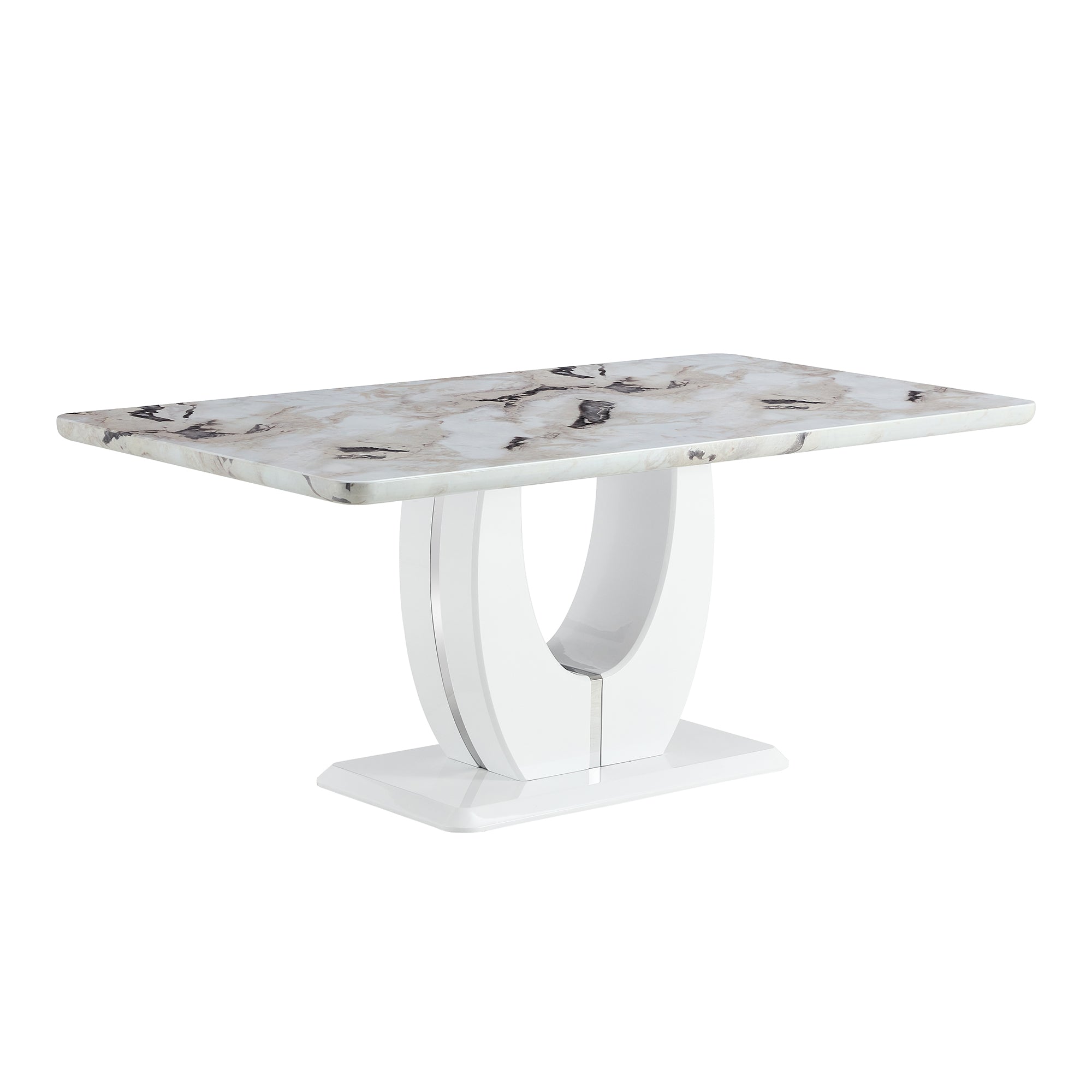 Table and chair set, modern minimalism and luxurious white rectangular pattern dining table. Soft and comfortable dining chair, for dining room, living room, terrace and kitchen.