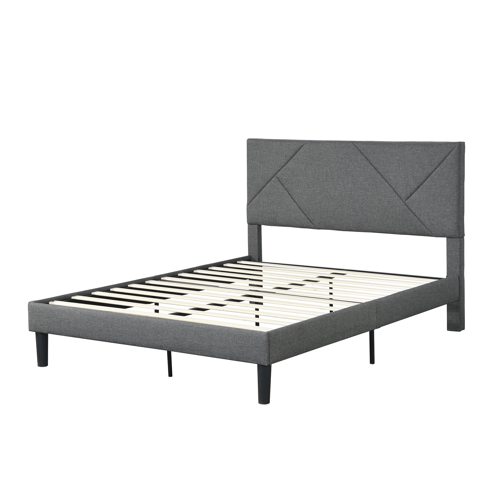 Full Size Upholstered Platform Bed Frame with Headboard, Strong Wood Slat Support, Mattress Foundation, No Box Spring Needed, Easy Assembly, Gray