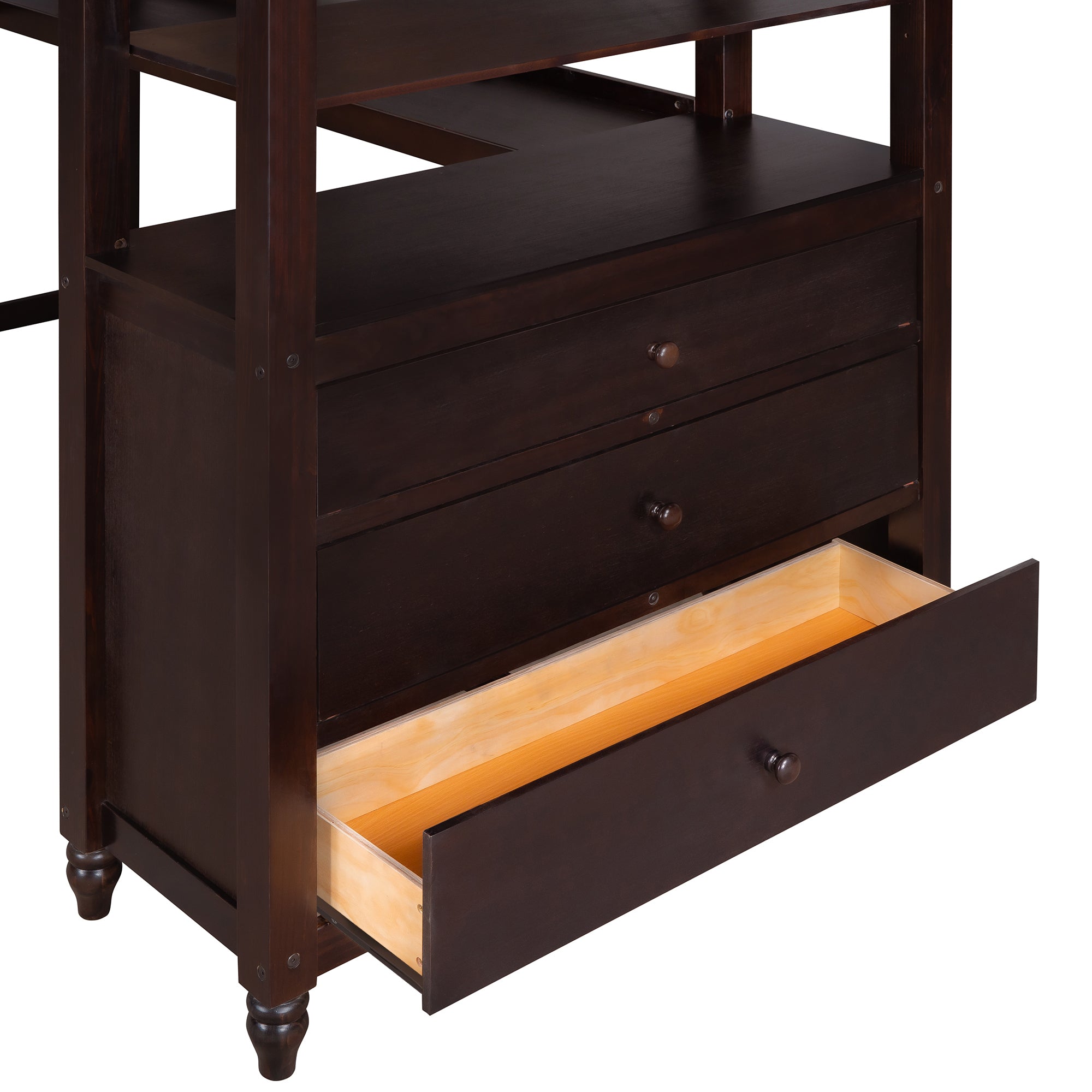 Twin size Loft Bed with Drawers and Desk, Wooden Loft Bed with Shelves - Espresso(OLD SKU: LT001530AAP) - Atlantic Fine Furniture Melbourne FL