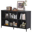 Modern Heavy Duty Metal Sideboard Buffet Cabinet With Storage, Adjustable Feet, Glass Doors, Steel - Black