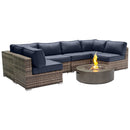 Outdoor 7 Piece Sectional Seating Group With Cushions And Fire Pit - Gray / Navy