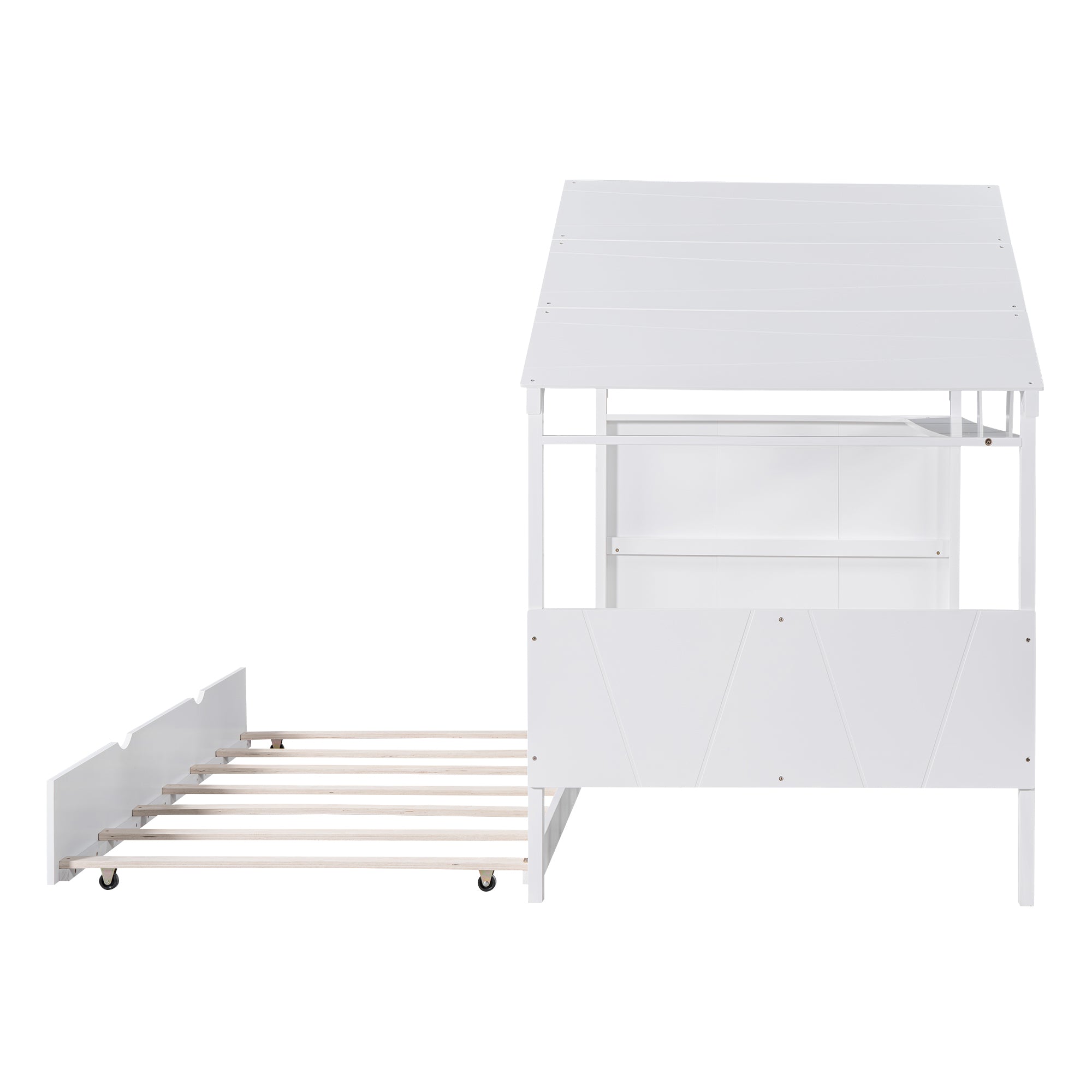 Wood Twin Size House Bed with Trundle and Storage, White - Atlantic Fine Furniture Melbourne FL