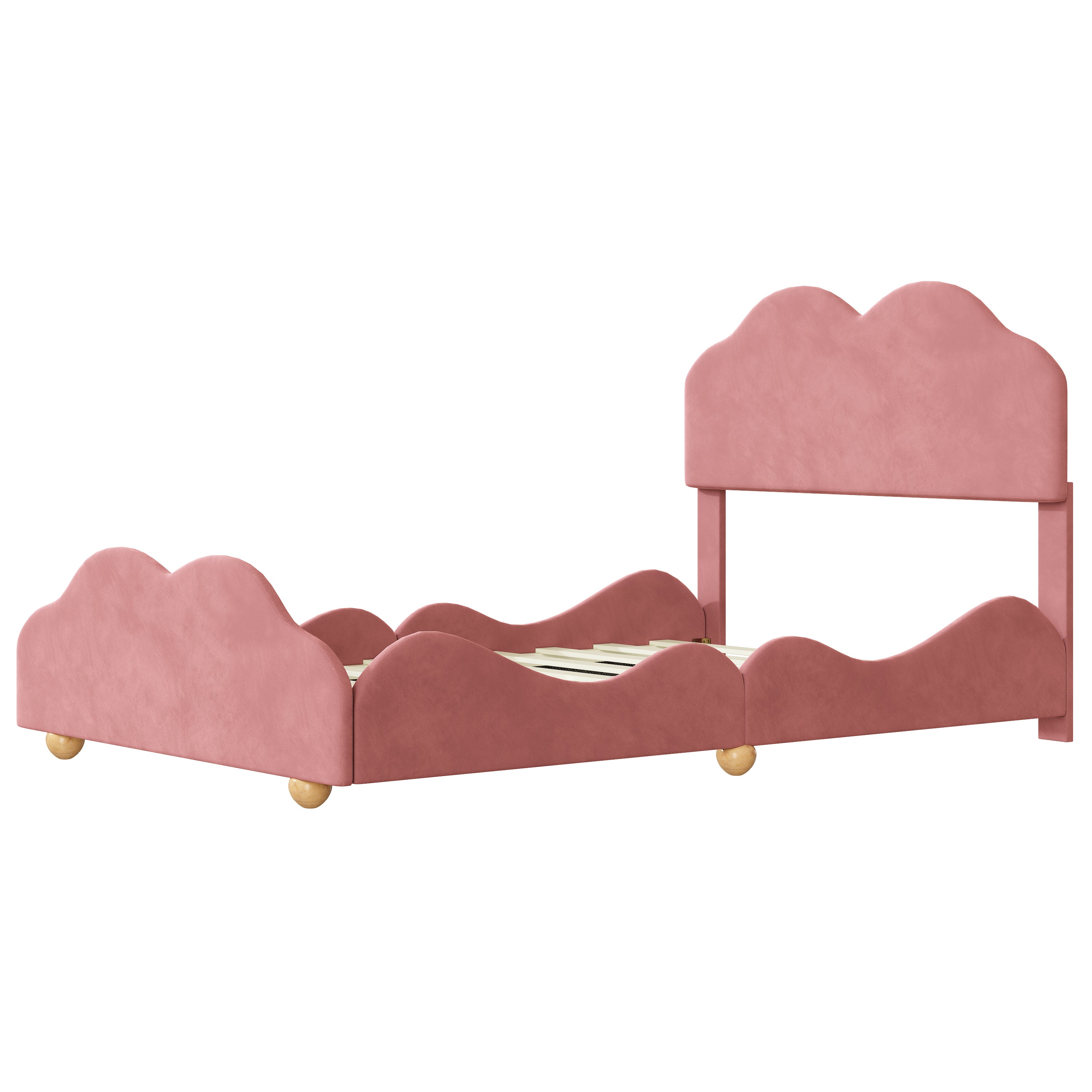Full Size Upholstered Platform Bed with Cloud Shaped bed board, Dark Pink - Atlantic Fine Furniture Melbourne FL