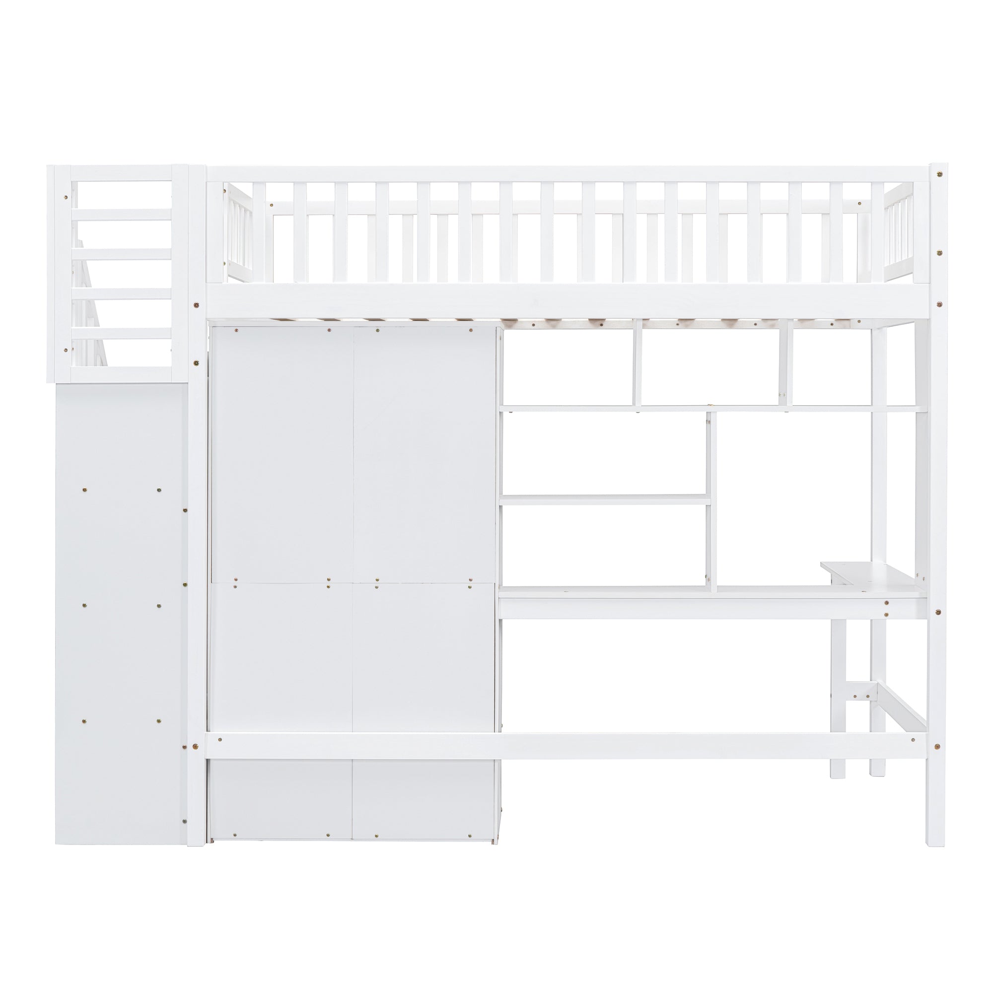 Twin size Loft Bed with Bookshelf,Drawers,Desk,and Wardrobe-White - Atlantic Fine Furniture Melbourne FL