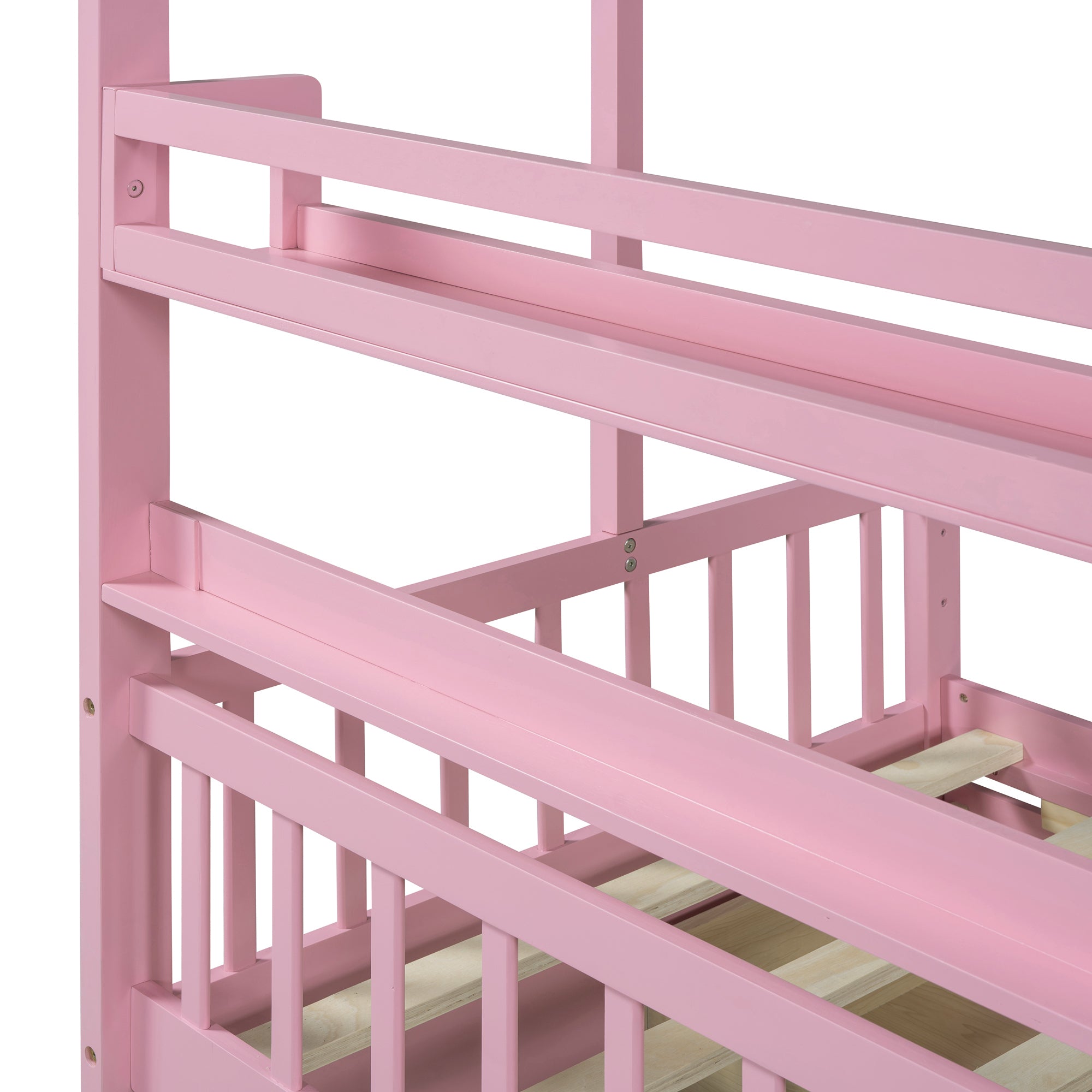 Wooden Twin Size House Bed with 2 Drawers,Kids Bed with Storage Shelf, Pink - Atlantic Fine Furniture Melbourne FL