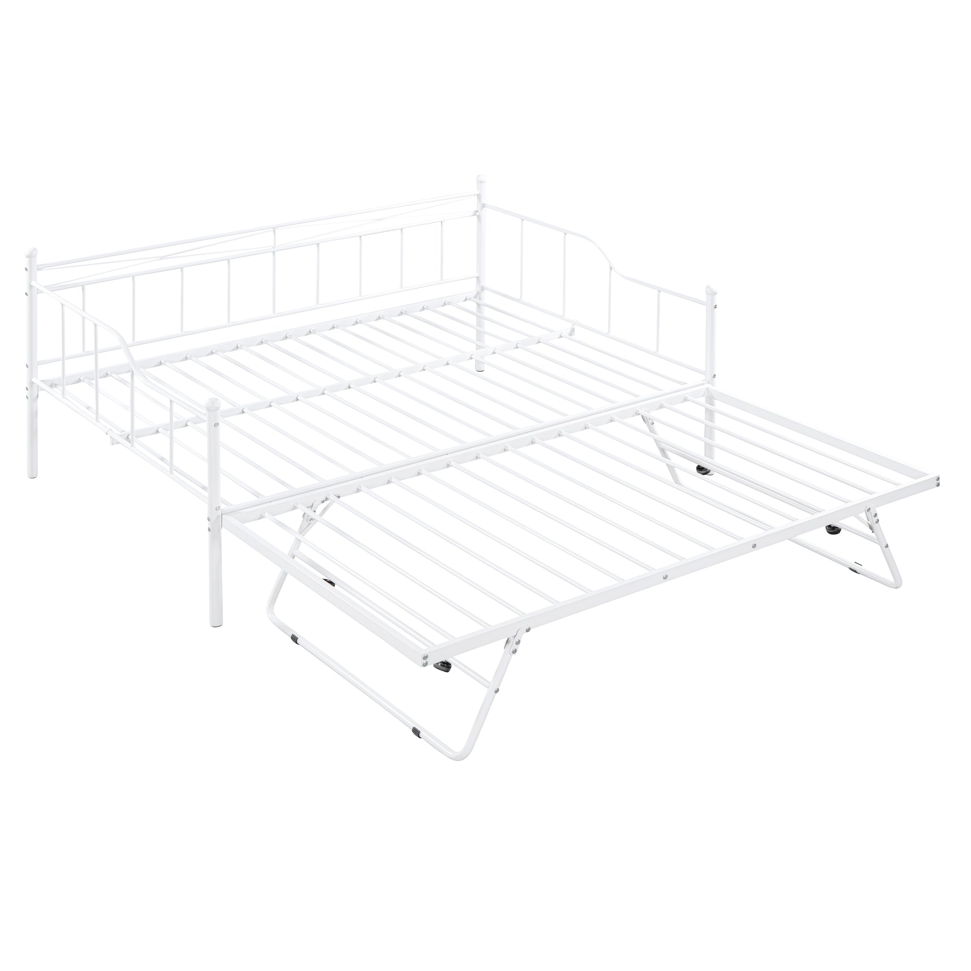 Full Size Metal Daybed with Twin Size Adjustable Trundle, Portable Folding Trundle, White(OLD SKU:MF293736AAK)