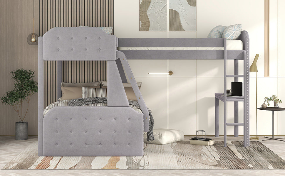 L-Shaped Twin over Full Bunk Bed and Twin Size Loft Bed with Desk,Grey - Atlantic Fine Furniture Melbourne FL