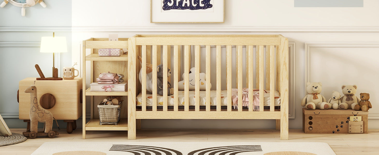 Convertible Crib/Full Size Bed with Changing Table, Natural - Atlantic Fine Furniture Melbourne FL