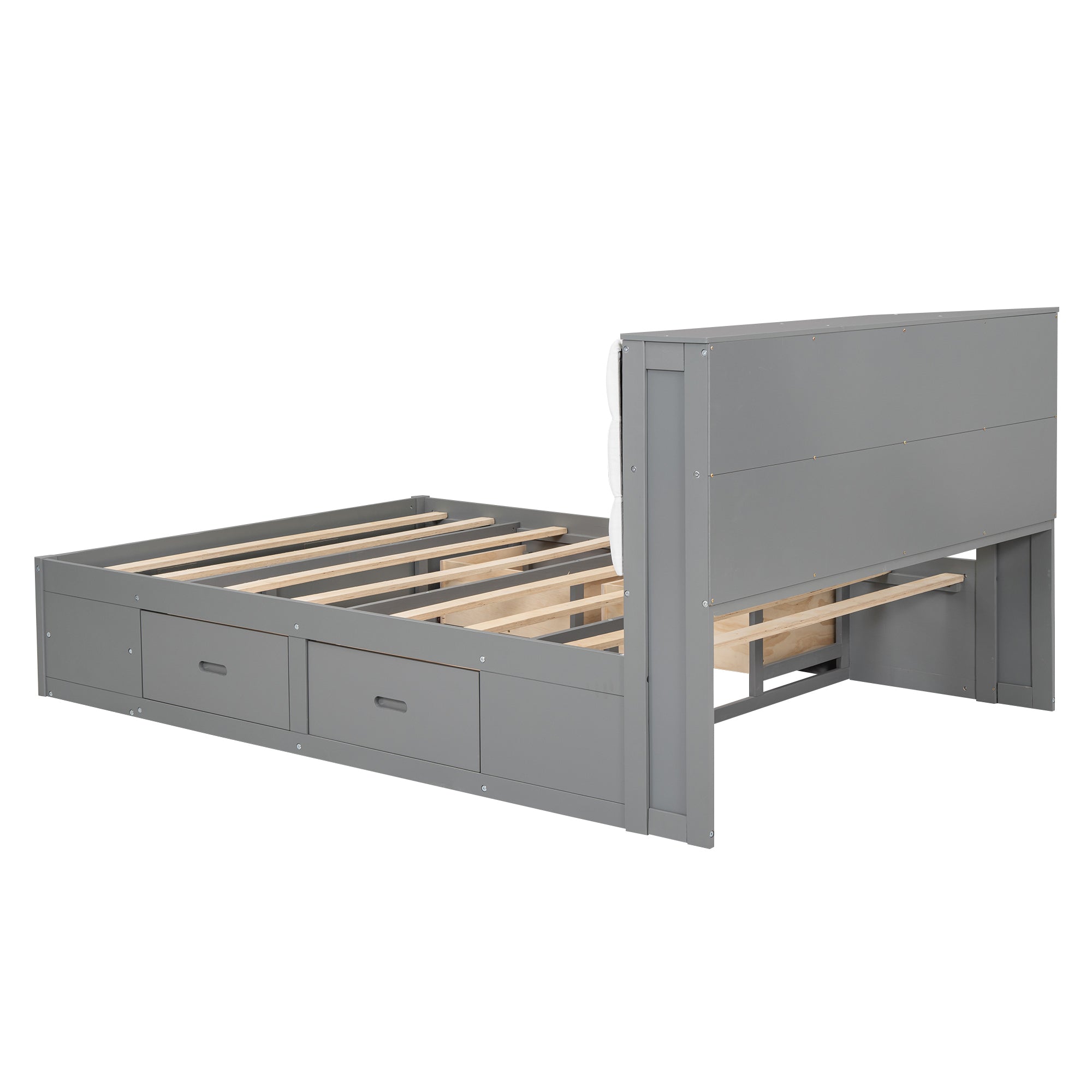 Wood Queen Size Platform Bed with Storage Headboard, shoe rack and 4 drawers,Gray - Atlantic Fine Furniture Melbourne FL