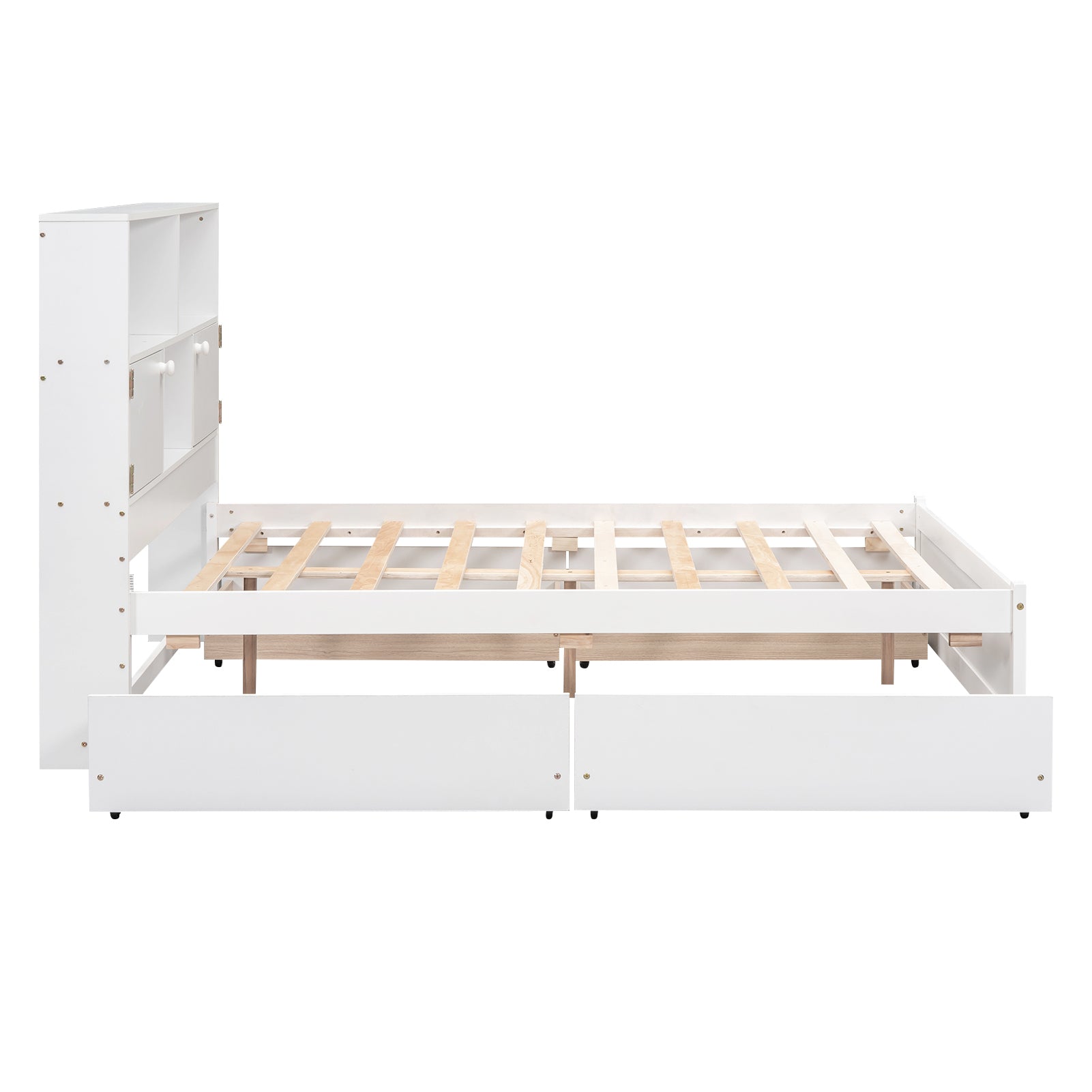 Full Size Platform Bed with Storage Headboard, Charging Station and 4 Drawers, White - Atlantic Fine Furniture Melbourne FL