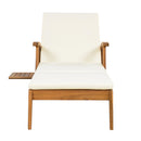 Versatile Chaise Lounge With Wheels Acacia Wood Recliner For Patio - Cream