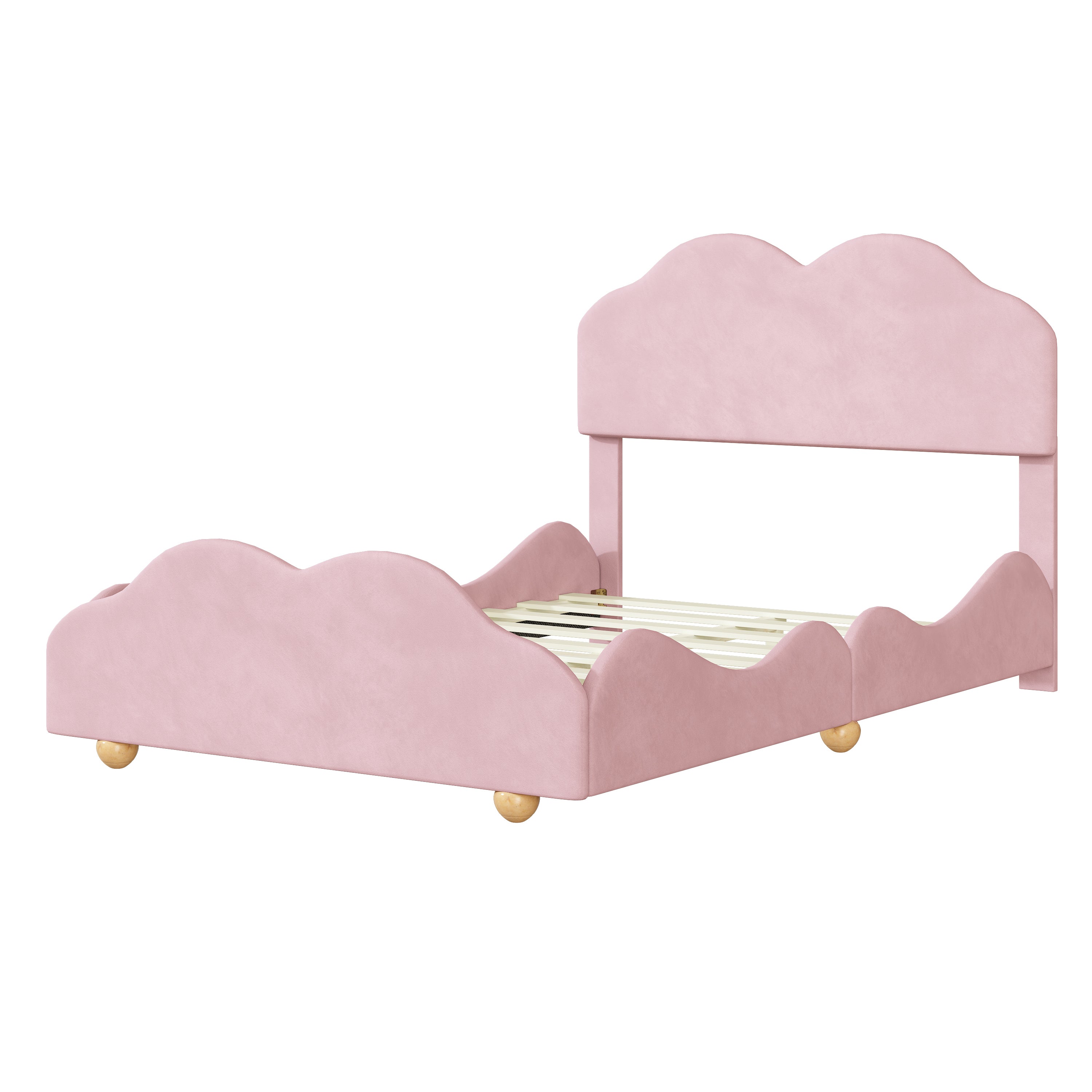 Full Size Upholstered Platform Bed with Cloud Shaped bed board, Light Pink - Atlantic Fine Furniture Melbourne FL