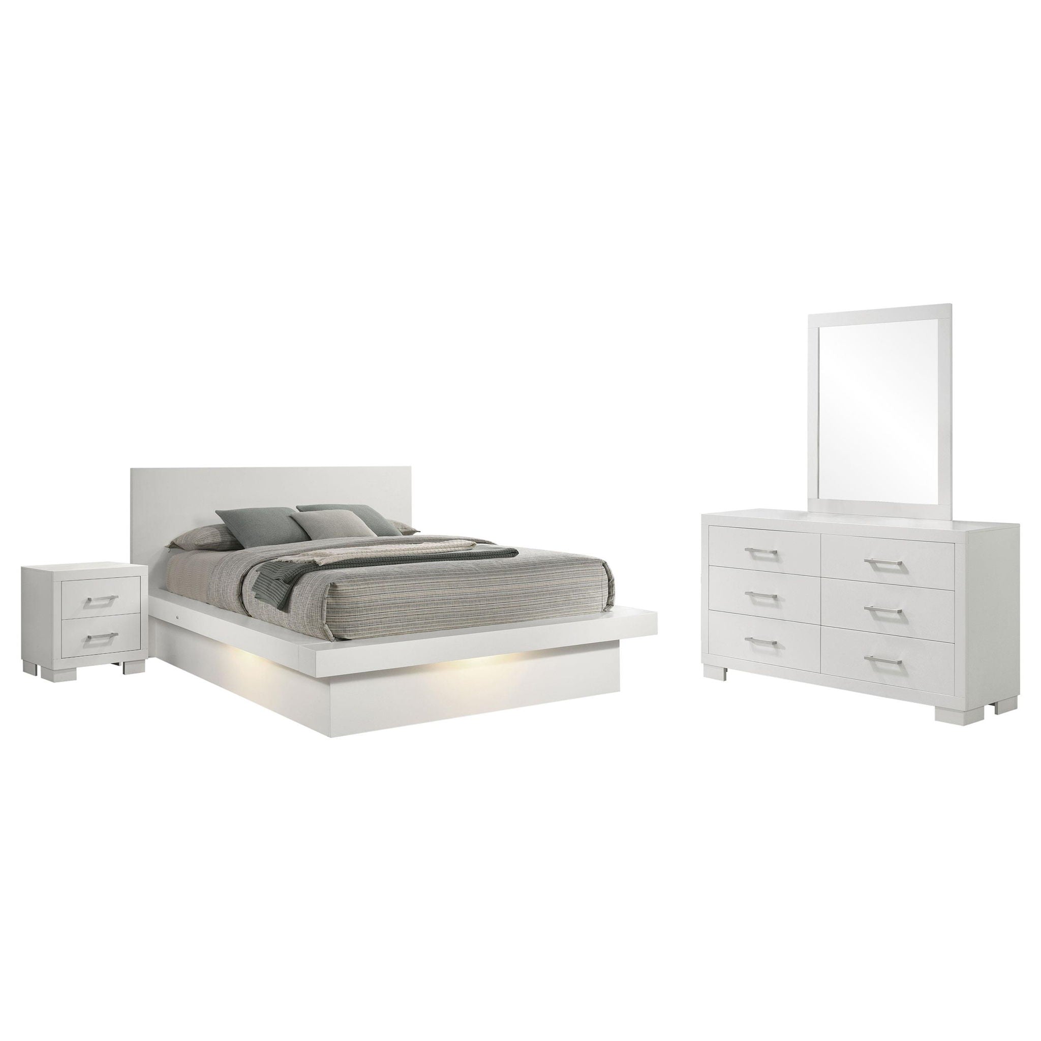 Jessica 4-piece Eastern King LED Bedroom Set Snow White