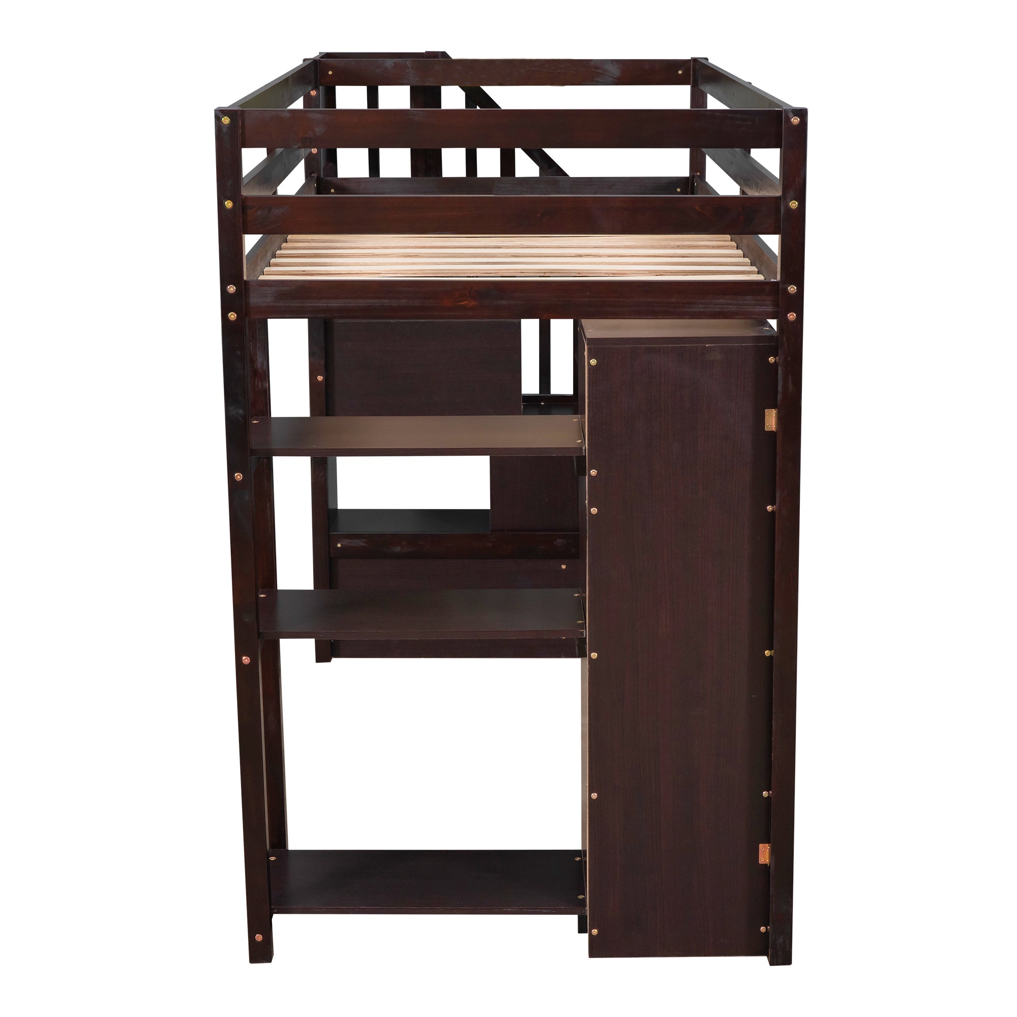 Twin size Loft Bed with Storage Drawers and Stairs, Wooden Loft Bed with Shelves - Espresso - Atlantic Fine Furniture Melbourne FL