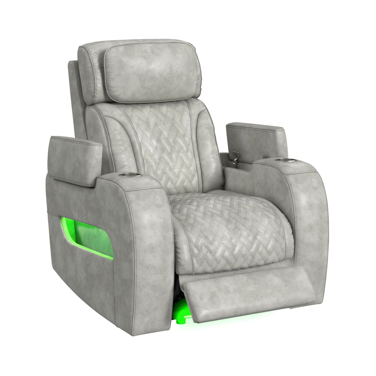 Prime Time P3 Recliner With 7 Colors Led, Cup Holders And Wireless Charger Controller in Leather Gel Light Gray by Elements International, view 3