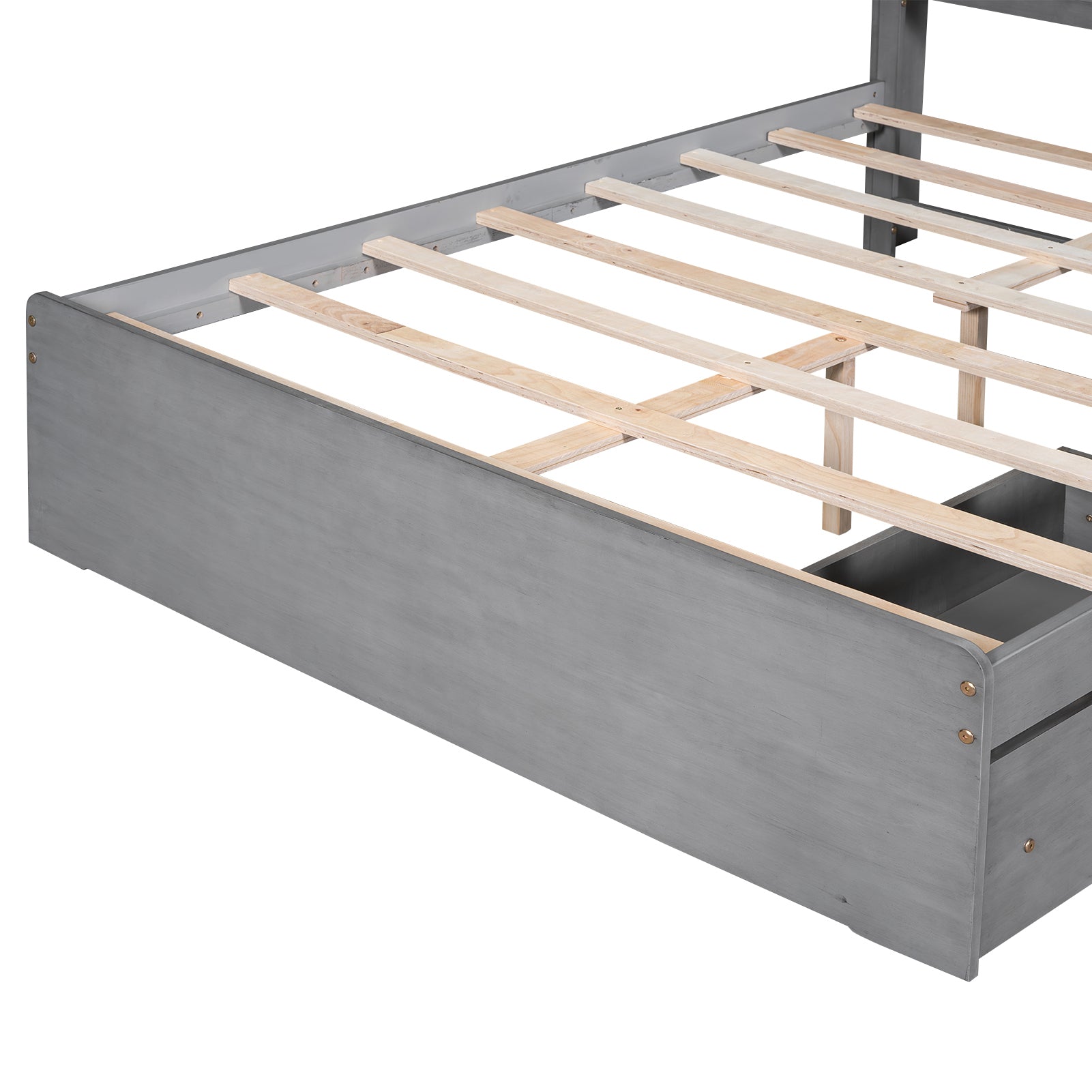 Full Size Wood Platform Bed with House-shaped Storage Headboard and 2 Drawers, Gray - Atlantic Fine Furniture Melbourne FL