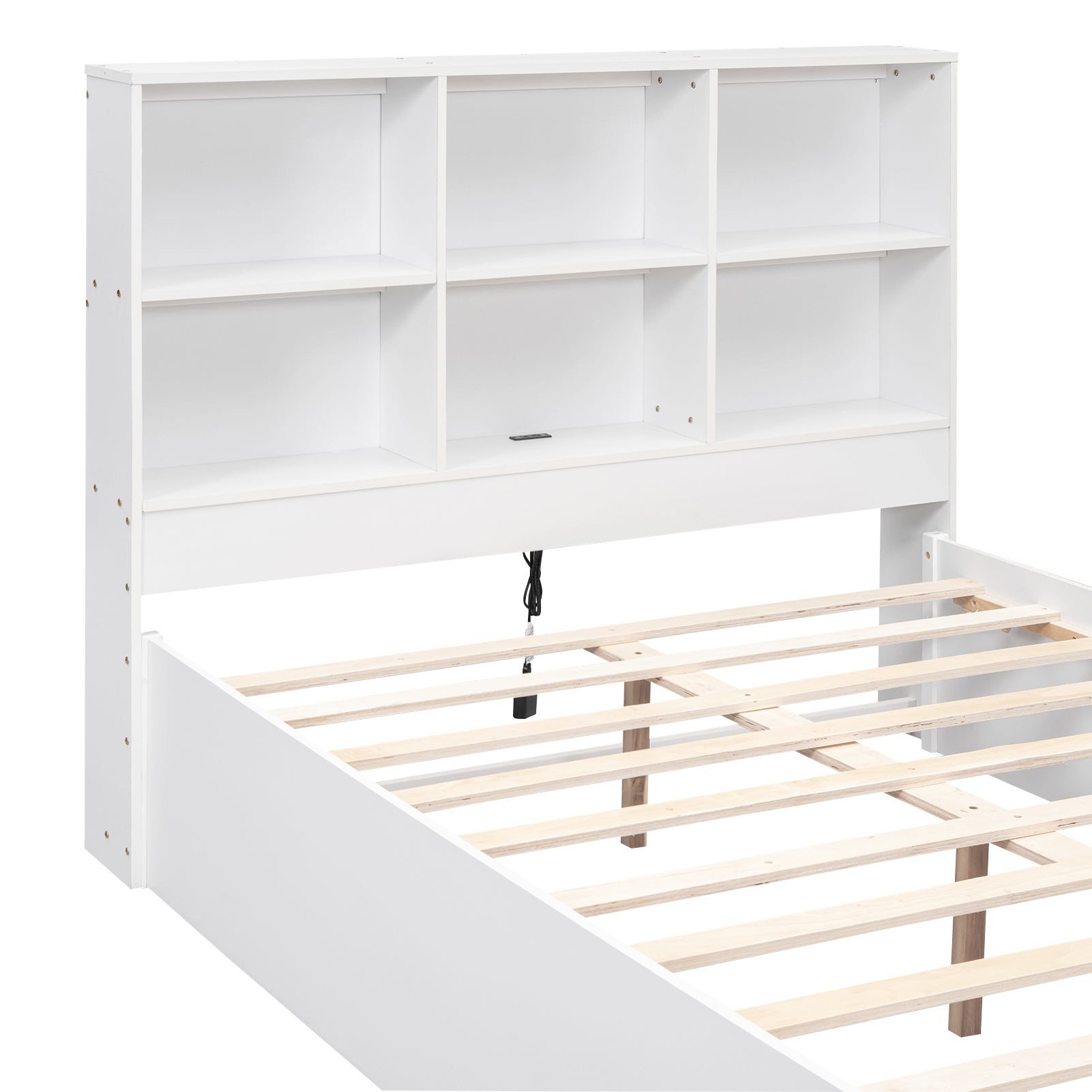 Full Size Platform Bed with Storage Headboard, Charging Station and 2 Drawers, White - Atlantic Fine Furniture Melbourne FL