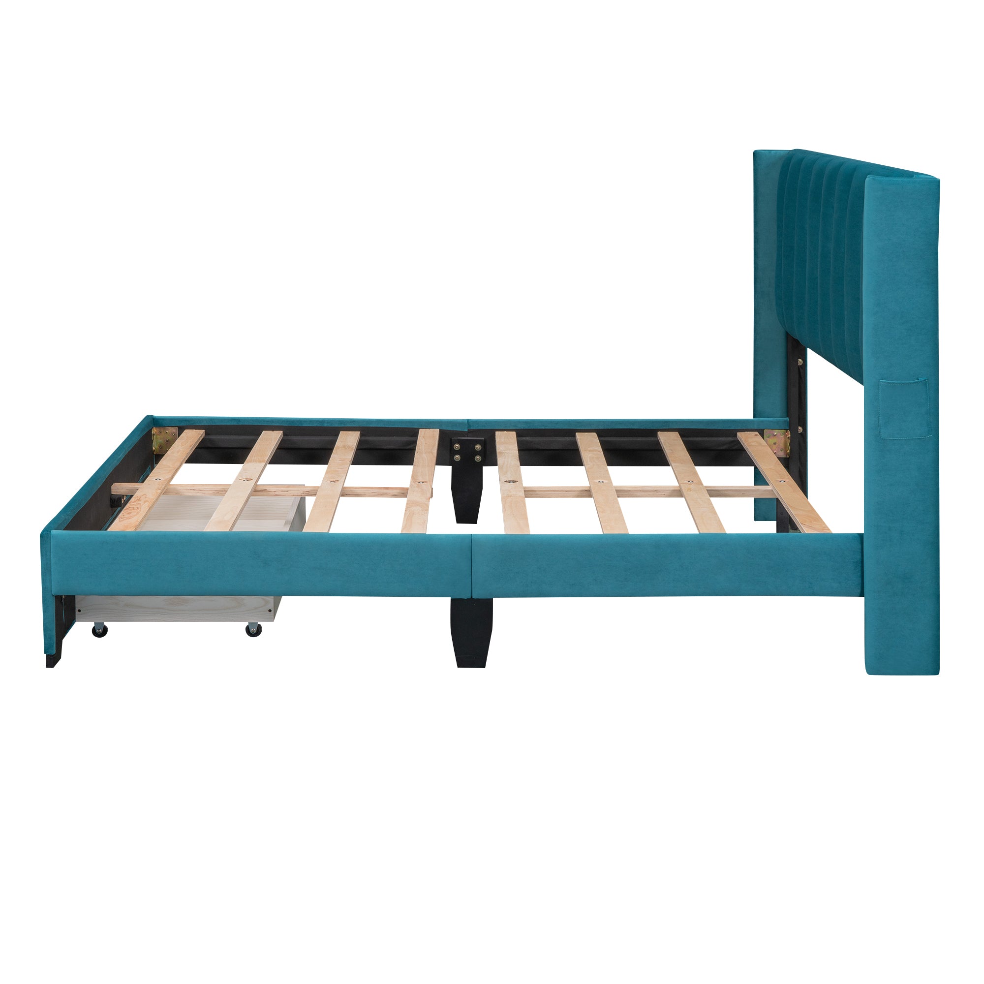 Full Size Storage Bed Velvet Upholstered Platform Bed with a Big Drawer - Blue - Atlantic Fine Furniture Melbourne FL