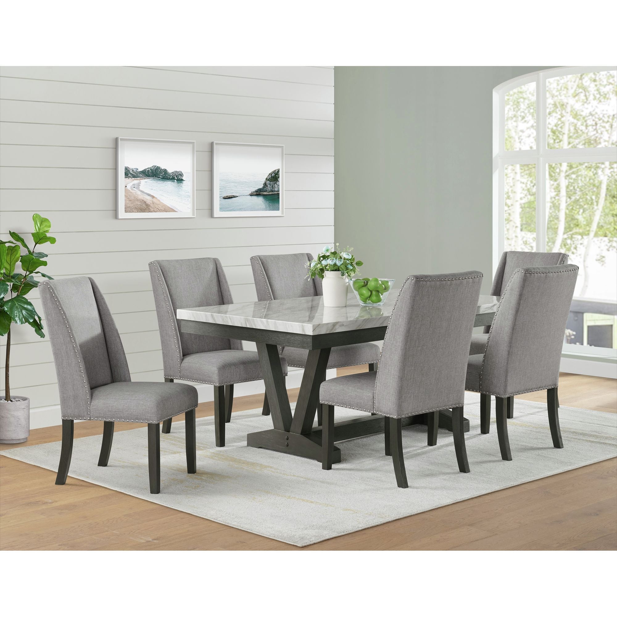 Everdeen Side Chair With Gray Fabric and Nail Heads (Set of 2) in Charcoal by Elements International, view 5