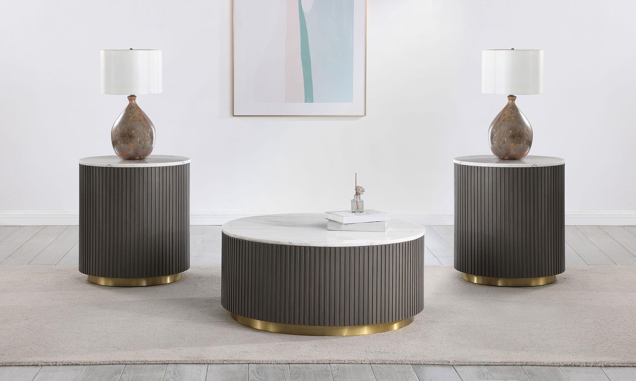 Jason 3-piece Round Marble Coffee and End Table Set White