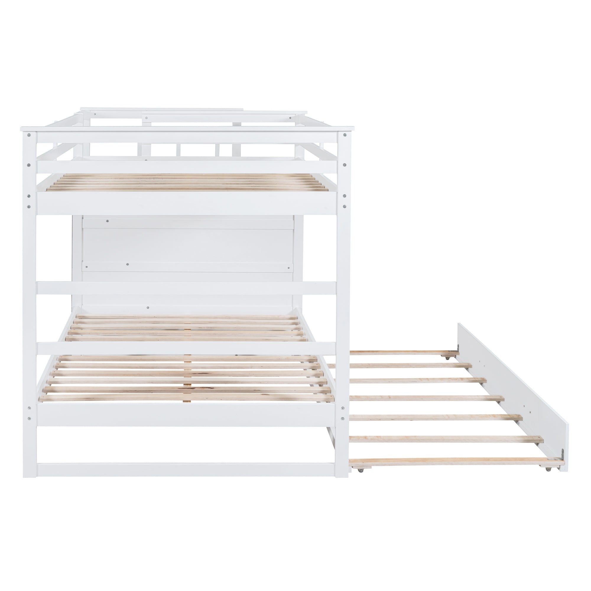 Full Over Full Bunk Bed with Twin Size Trundle and Staircase, White - Atlantic Fine Furniture Melbourne FL