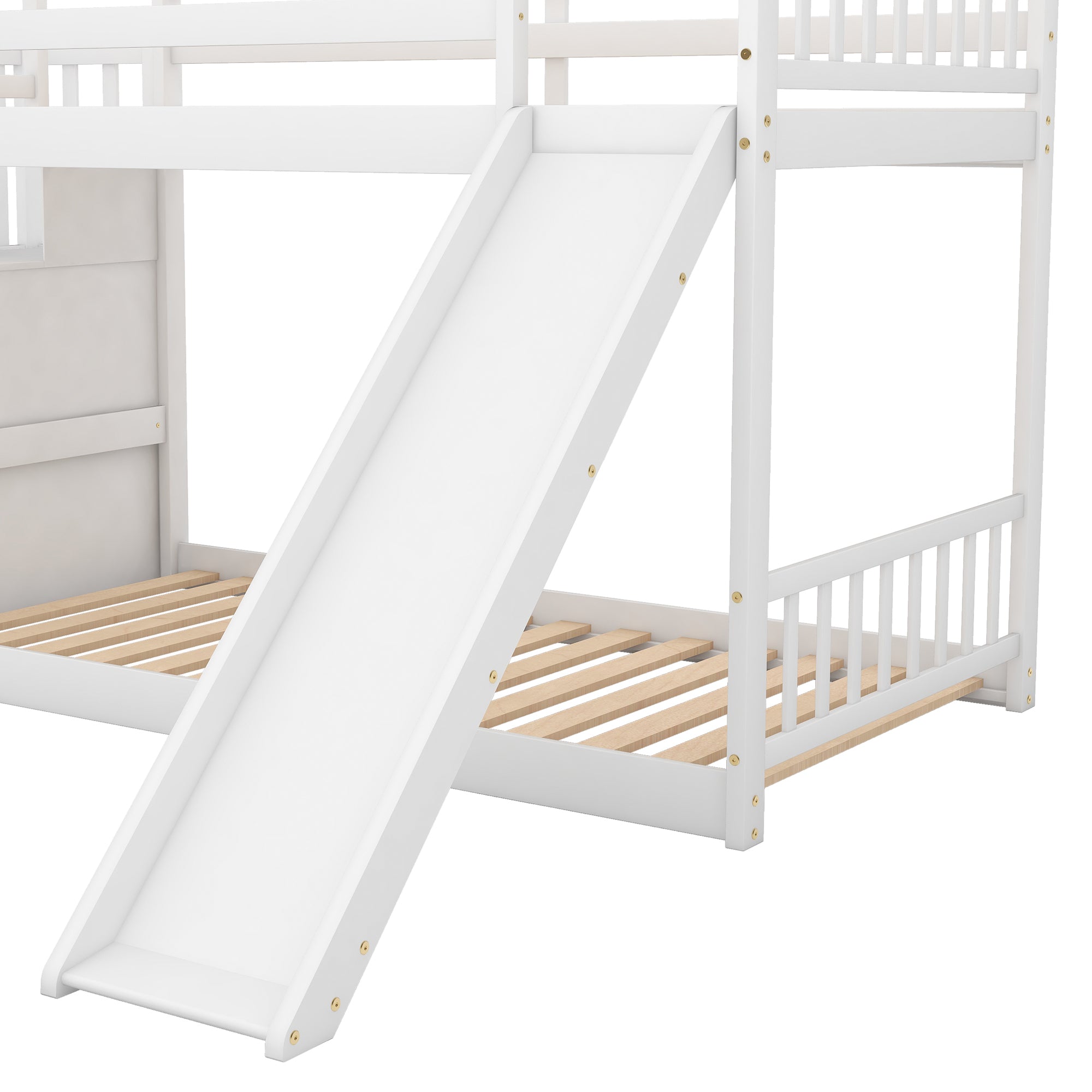Twin over Twin Bunk Bed with Convertible Slide and Stairway, White - Atlantic Fine Furniture Melbourne FL