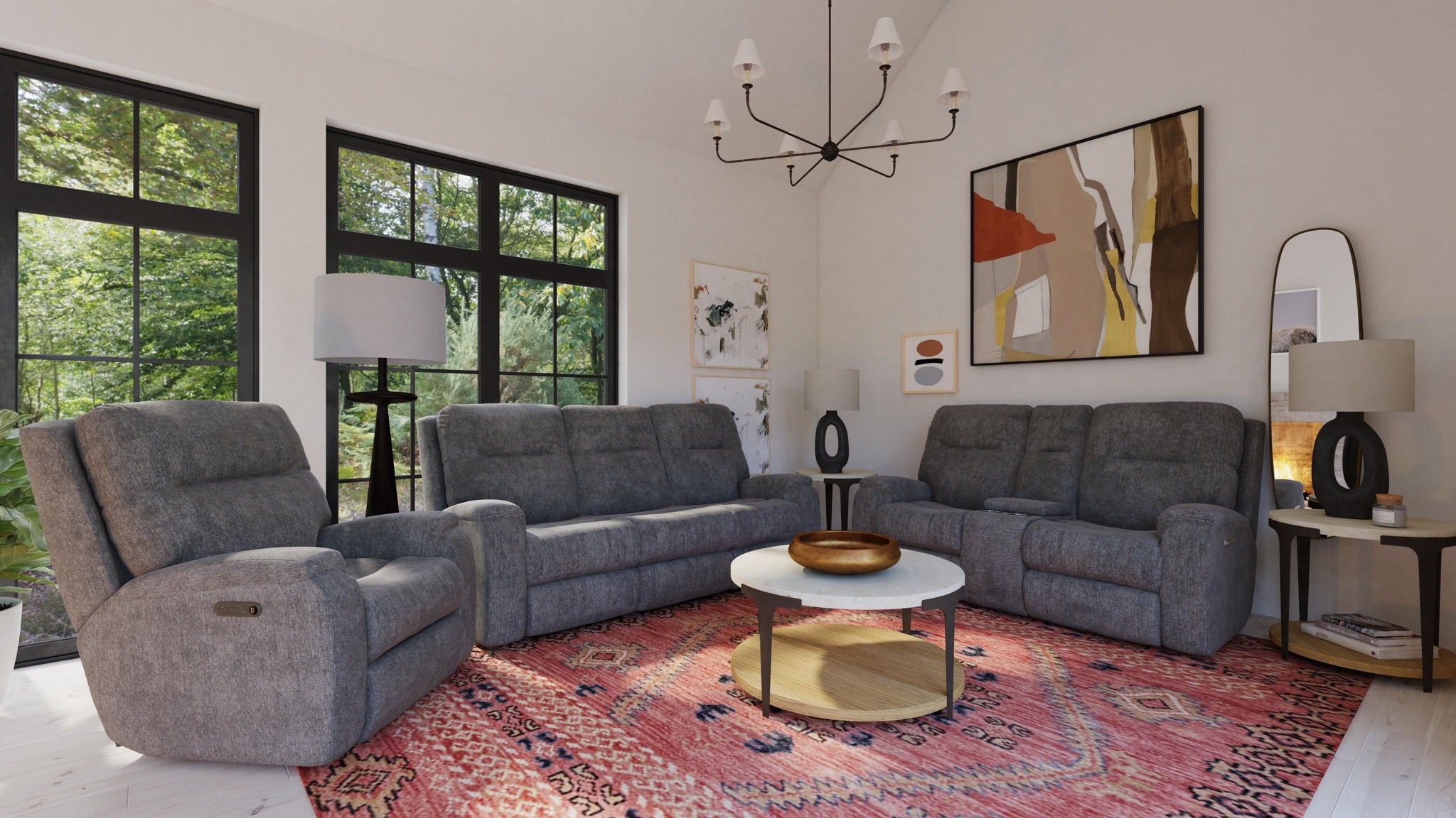 Penn - Transitional Fabric Power Reclining Sofa With Power Headrests & Lumbar