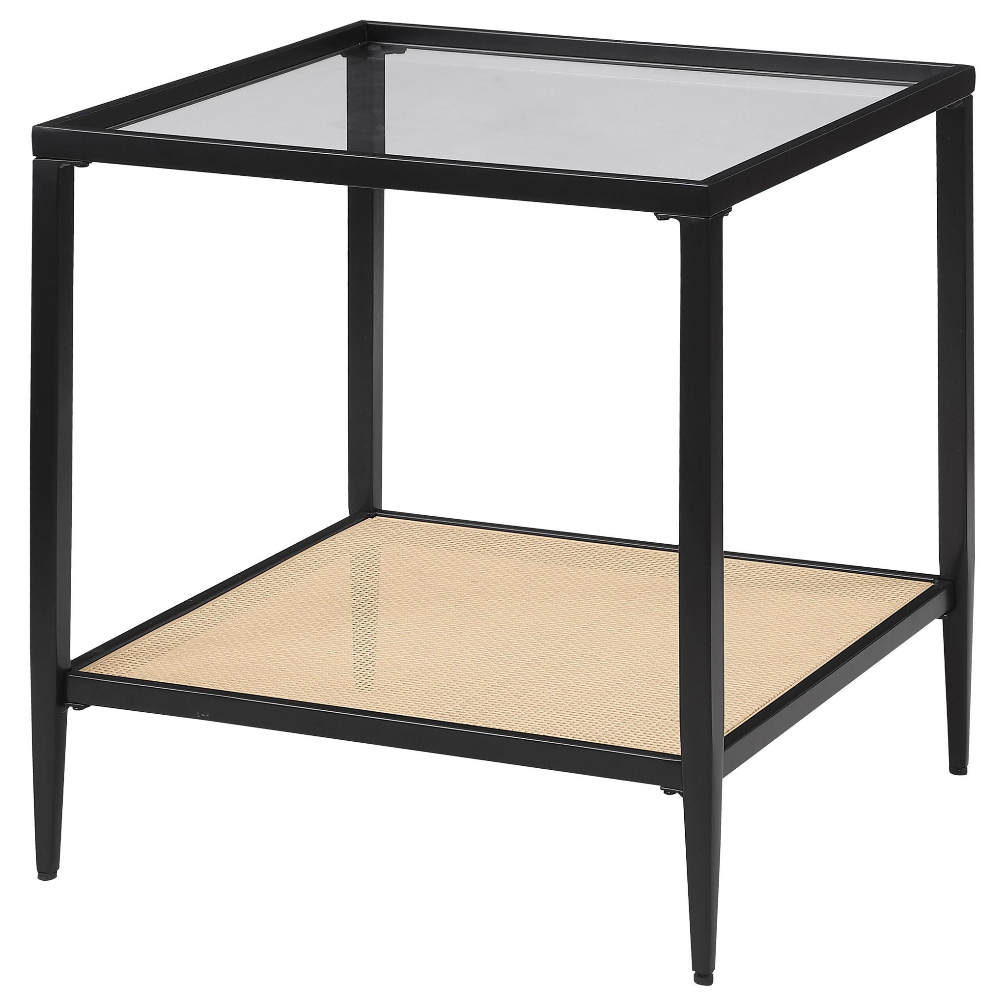 Amherst Glass Top Metal with Cane Shelf End Table Black_x000D_