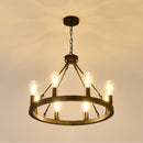 6 Light (No Bulbs) Wagon Wheel Chandelier Farmhouse Modern Small Round Chandelier For Living Room Kitchen Island Foyer Hallway Entryway Bedroom Dining Room Light Fixture Ceiling Hanging - Matte Black