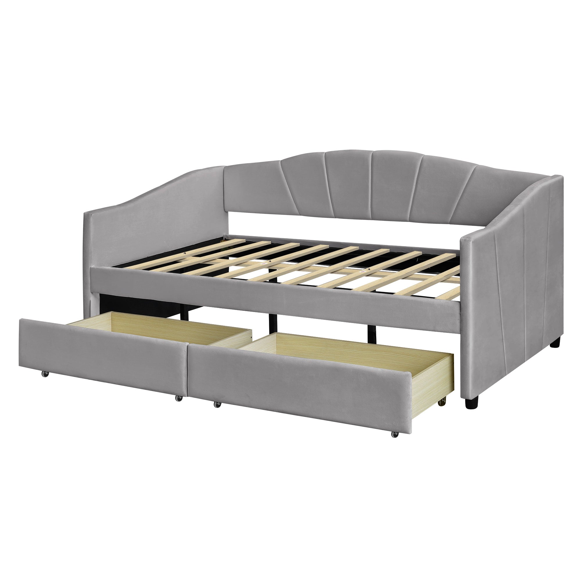 Upholstered daybed Twin Size with Two Drawers and Wood Slat ,Gray - Atlantic Fine Furniture Melbourne FL