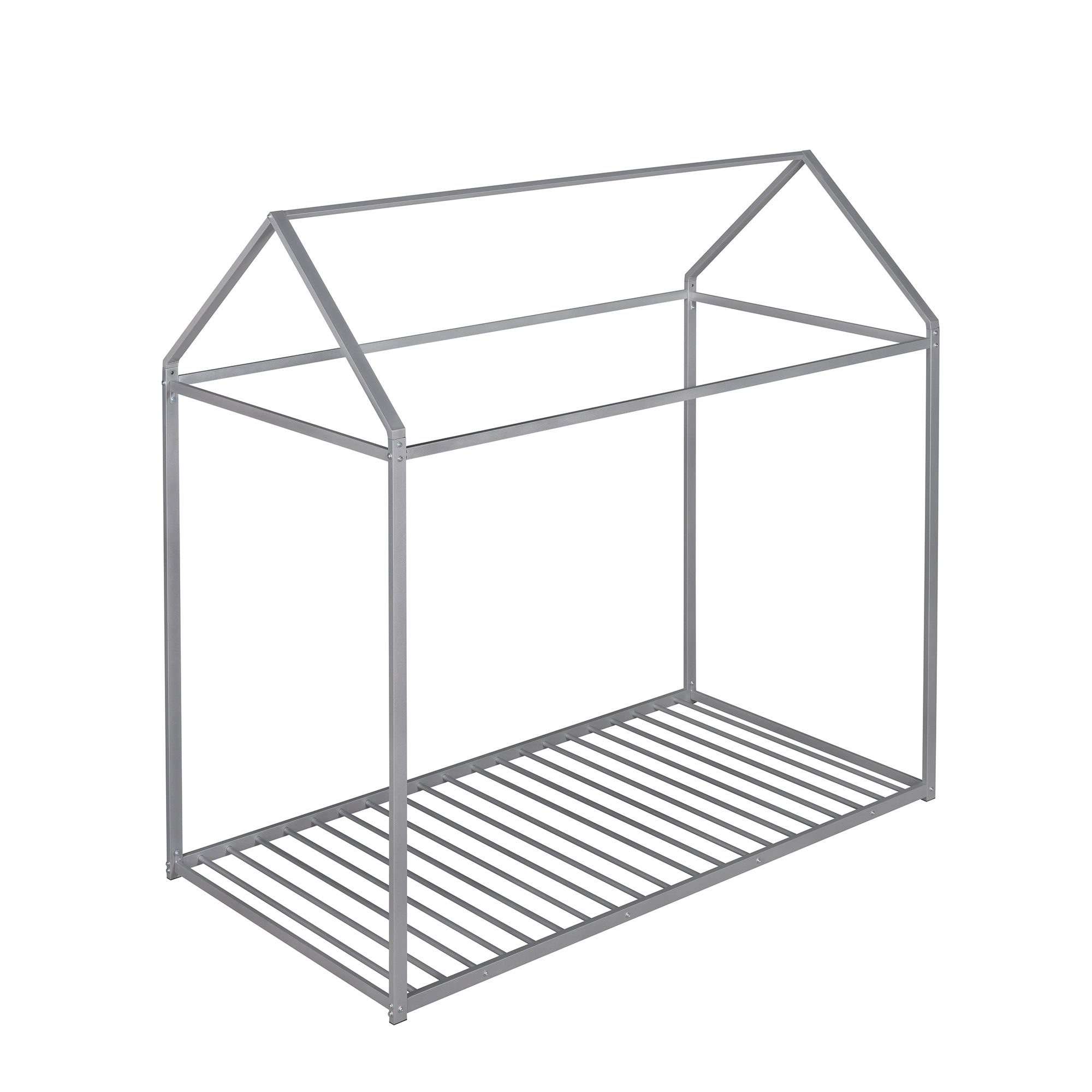 House Bed Frame Twin Size , Kids Bed Frame Metal Platform Bed Floor Bed for Kids Boys Girls No Box Spring Needed Silver