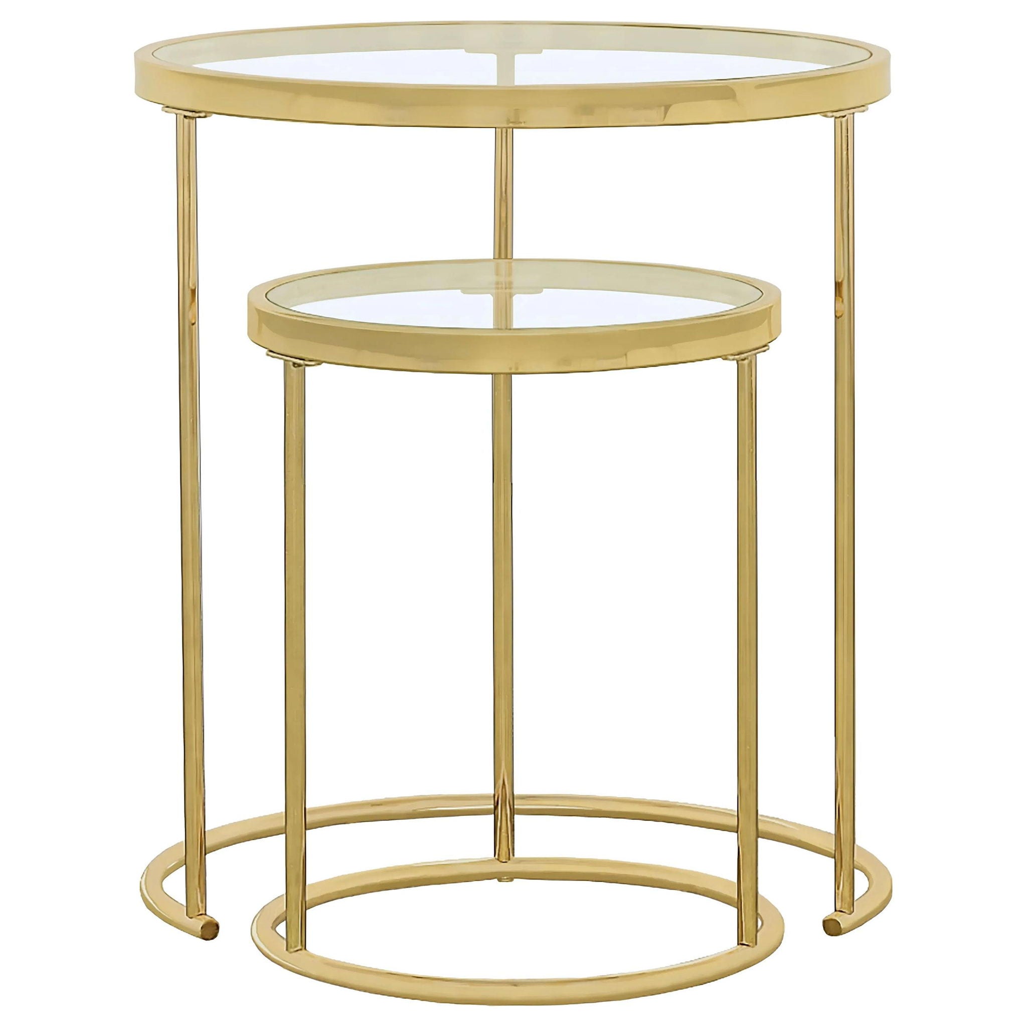 Maylin 2-piece Round Glass Top Nesting Table Set Gold