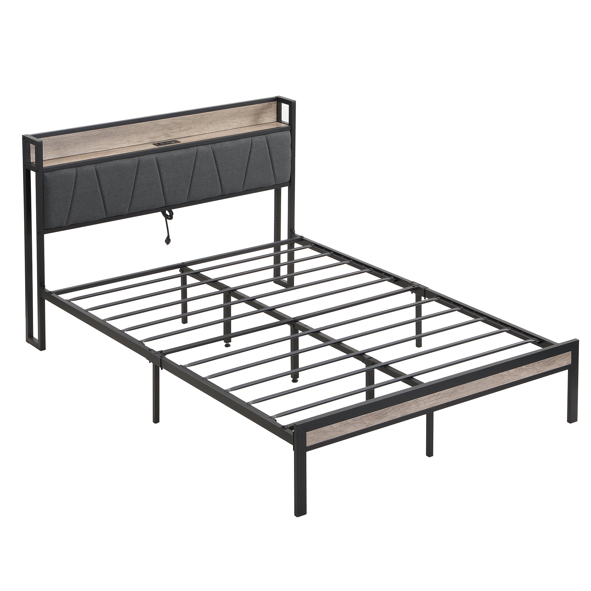 Queen Size Metal Platform Bed Frame with upholstery storage function Headboard and USB LINER and Footboard , No Box Spring Needed, Large Under Bed Storage, Easy Assemble
