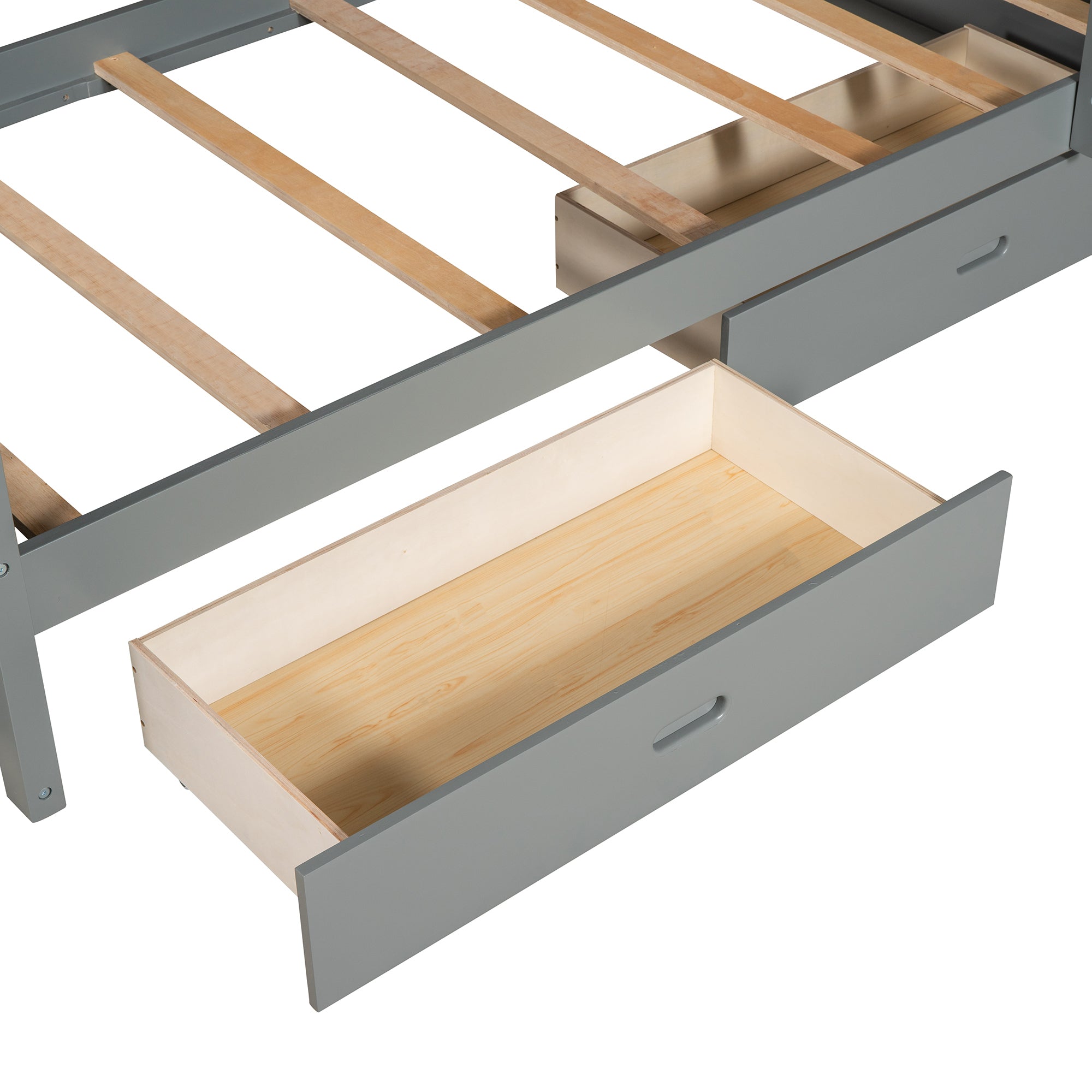 Twin-Over-Twin Bunk Bed with Ladders and Two Storage Drawers (Gray)(LT000265AAE) - Atlantic Fine Furniture Melbourne FL