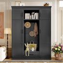 Hall Tree With Bench And 3 Hooks, Modern Entryway Storage Organizer Cabinet With 4 Doors, 1 Drawer And Adjustable Shelves