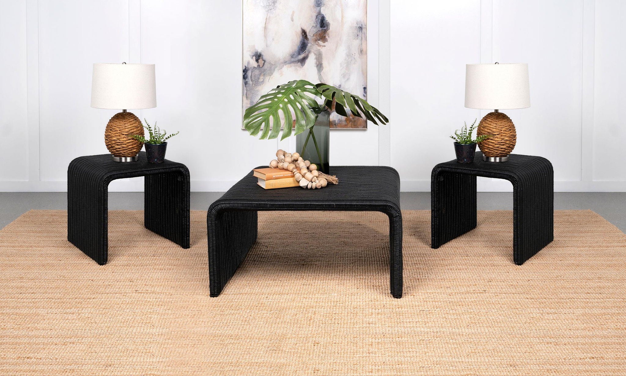 Cahya 3-piece Rattan Coffee and End Table Set Black - Atlantic Fine Furniture Melbourne FL