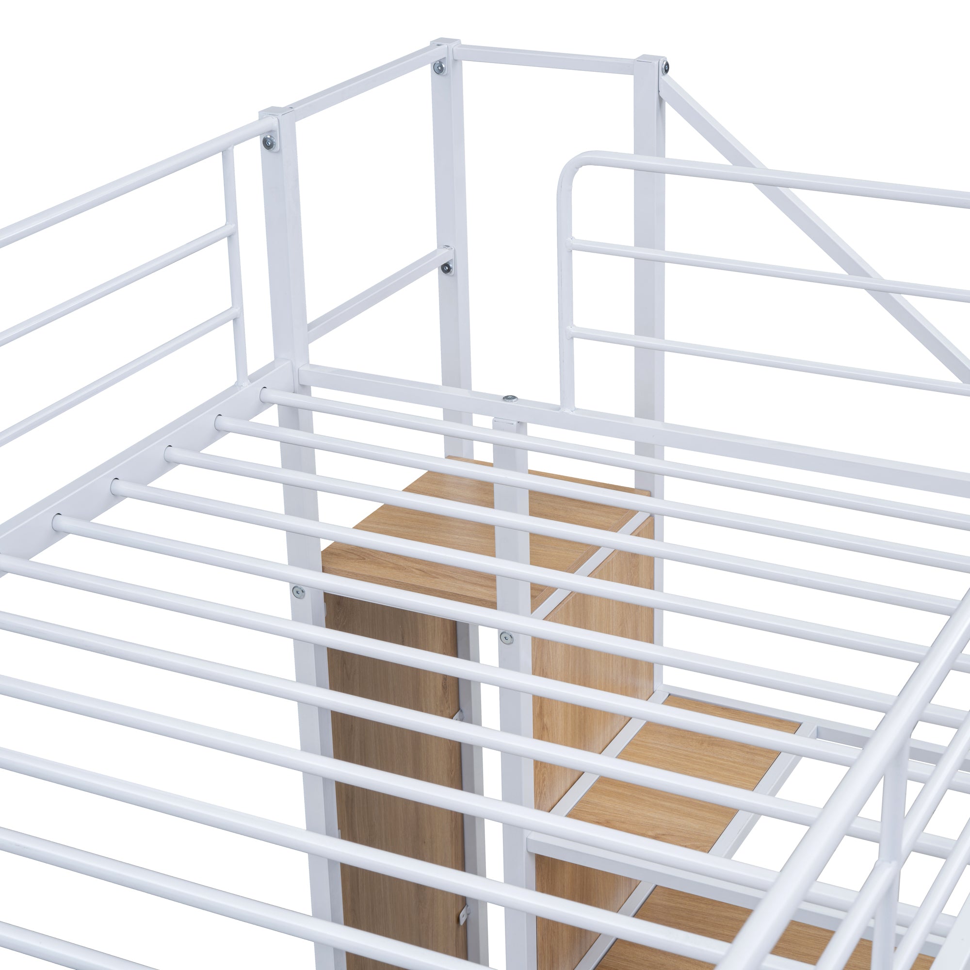 Twin Over Twin Metal Bunk Bed with Lateral Storage Ladder and Wardrobe, White - Atlantic Fine Furniture Melbourne FL