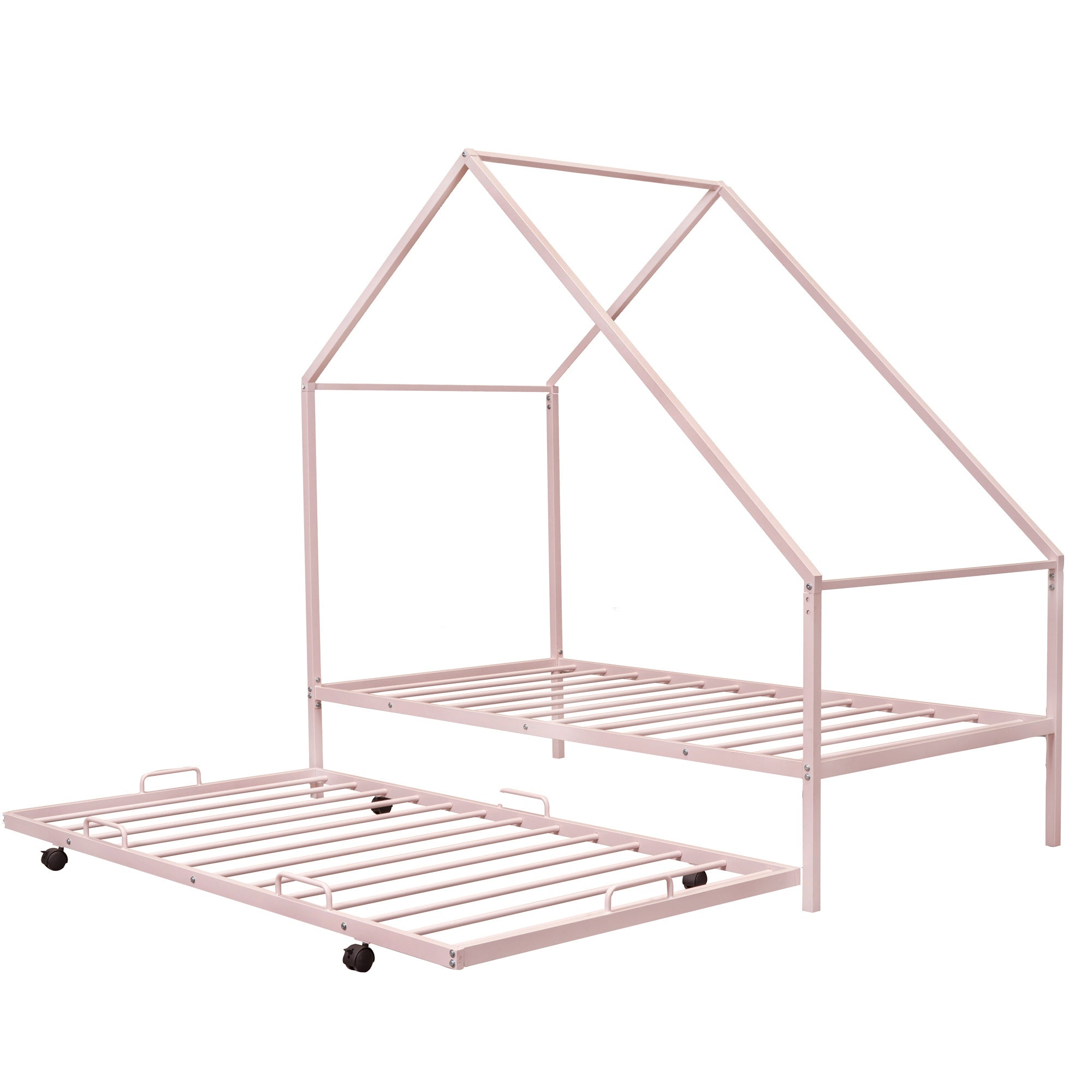 Metal House Bed With Trundle, Twin Size House Bed Pink - Atlantic Fine Furniture Melbourne FL