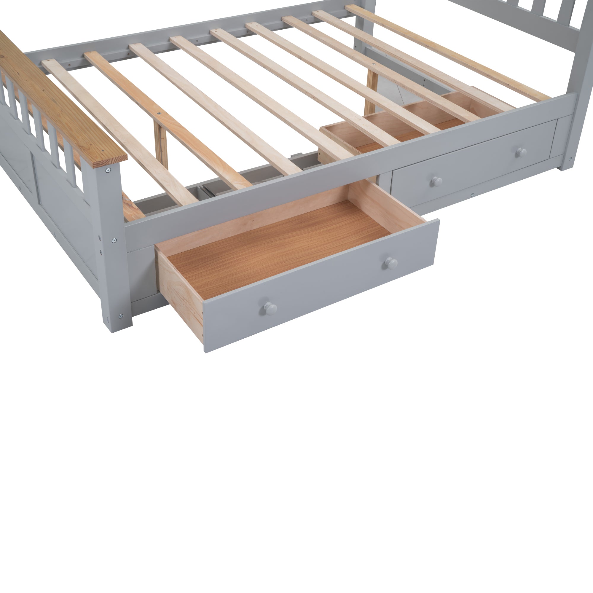 Full Size Wood Platform Bed with Two Drawers and Wooden Slat Support,Gray+Natrual - Atlantic Fine Furniture Melbourne FL