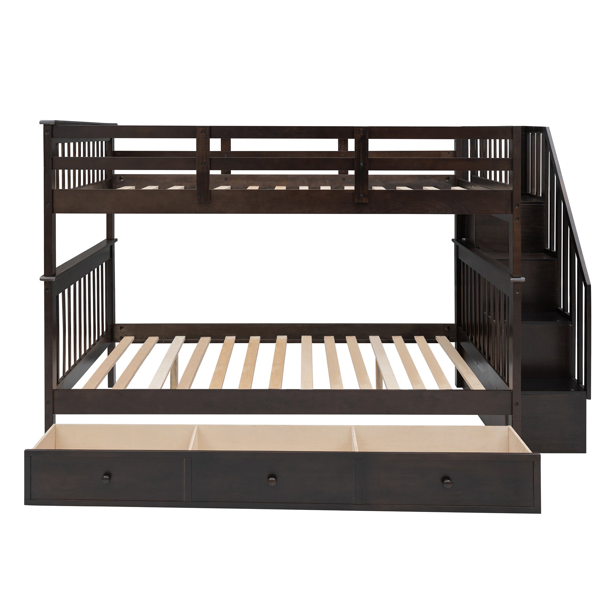 Stairway Full-Over-Full Bunk Bed with Drawer, Storage and Guard Rail for Bedroom, Espresso color( old sku: LP000310AAP ) - Atlantic Fine Furniture Melbourne FL