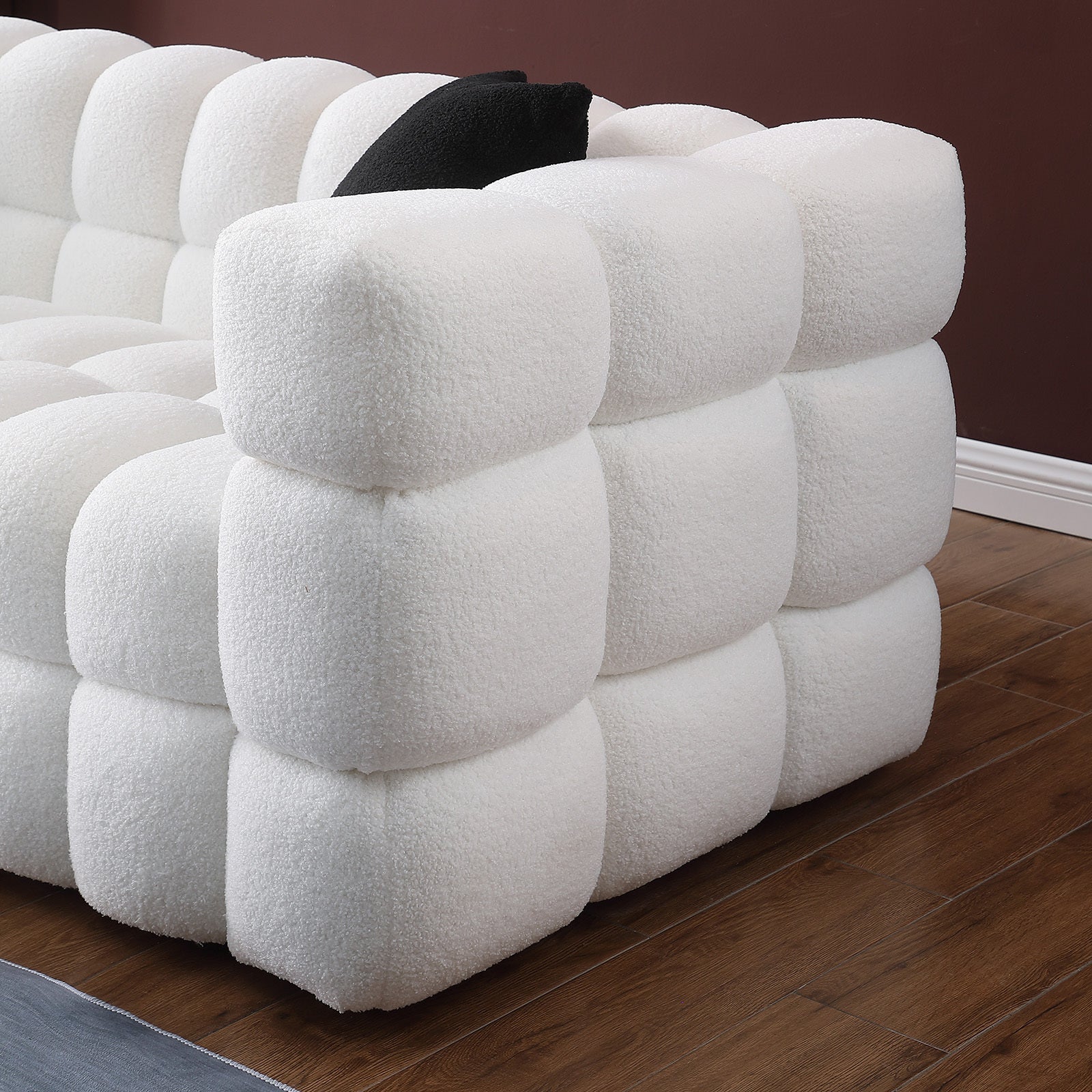 84.3 length ,35.83" deepth ,human body structure for USA people, marshmallow sofa,boucle sofa ,White color,3 seater