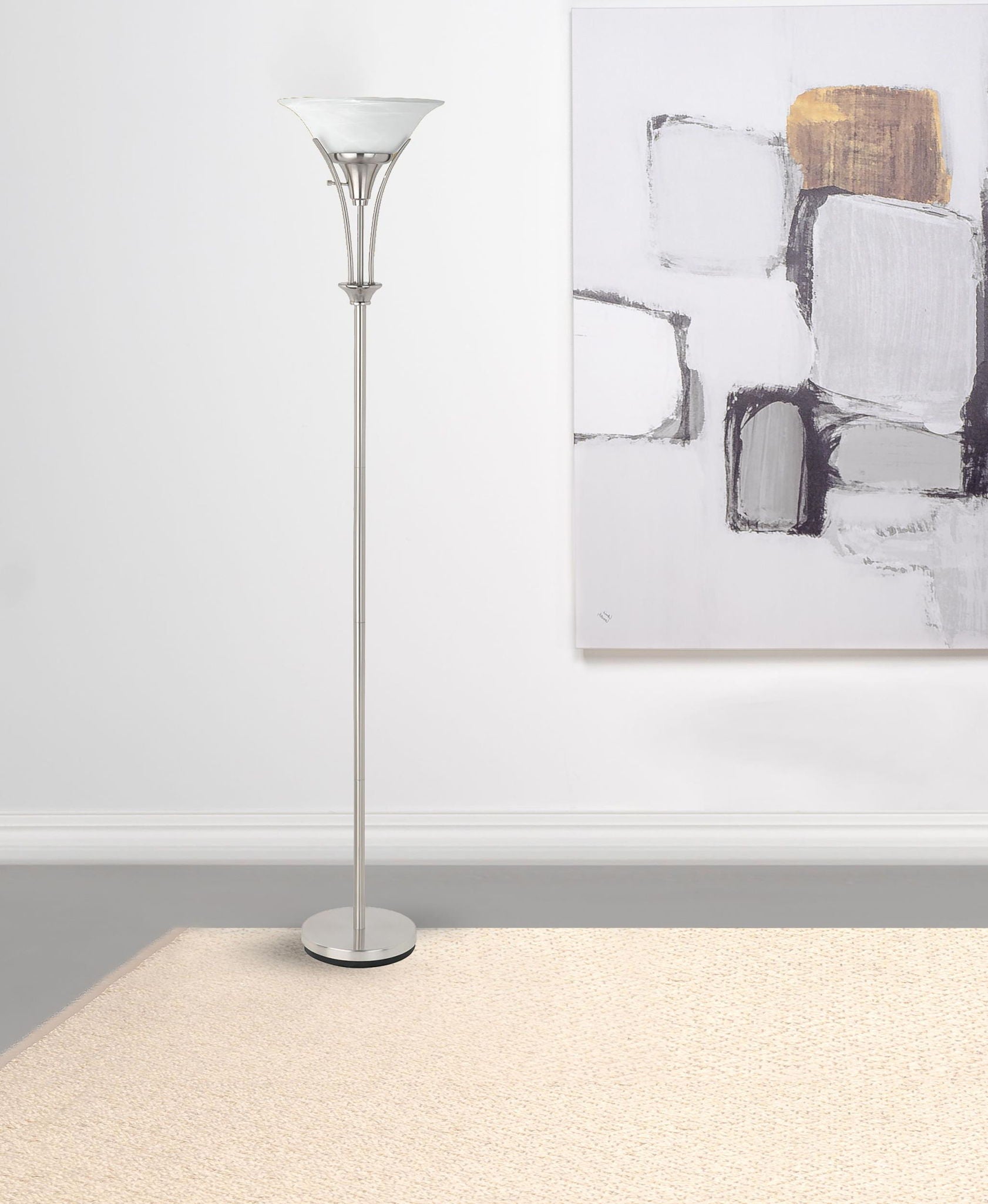 Archie 71-inch Frosted Torchiere Floor Lamp Brushed Steel