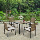 5 Piece Patio Dining Table Set, Acacia Wood Table Top With Umbrella Hole