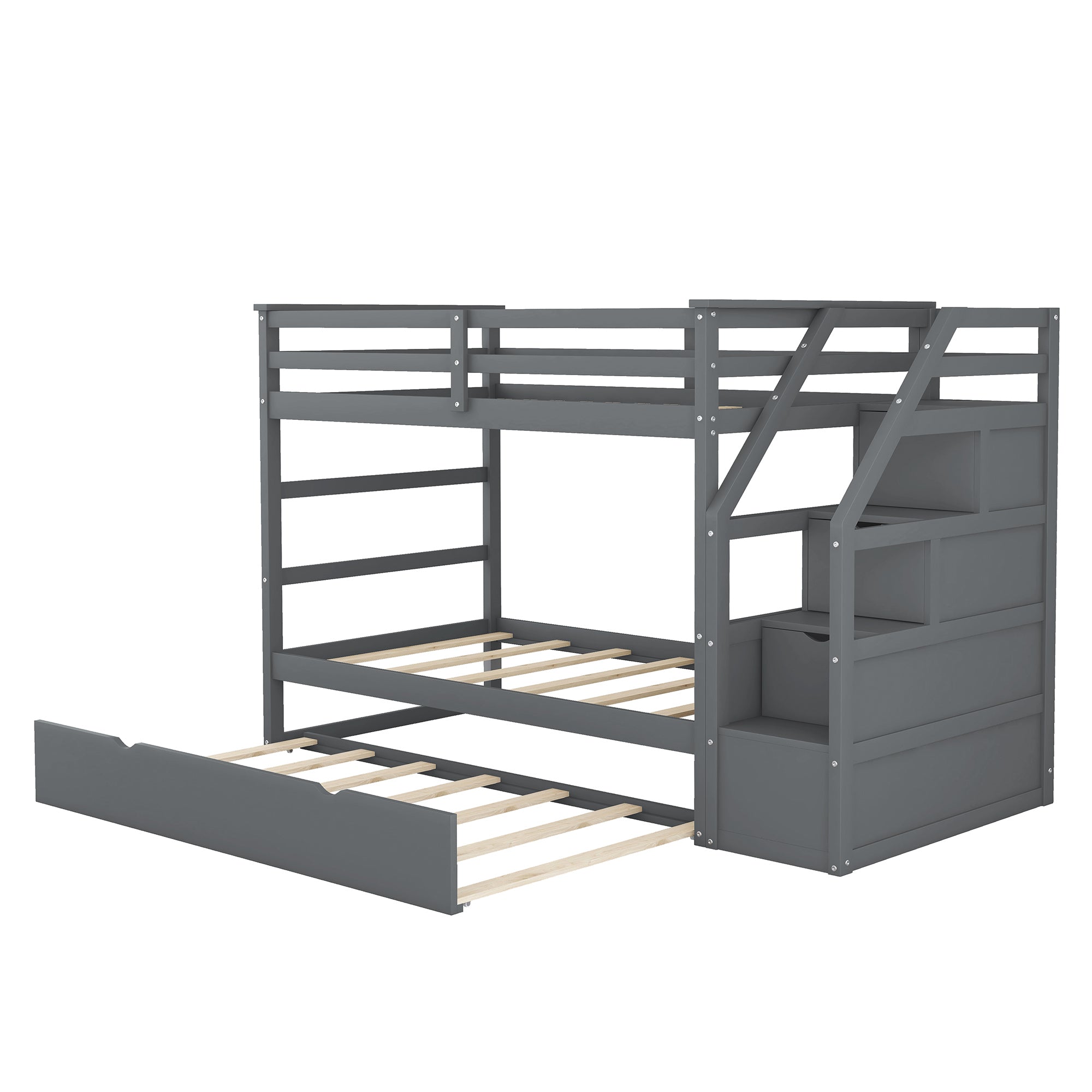 Twin-Over-Twin Bunk Bed with Twin Size Trundle and 3 Storage Stairs,Gray (OLD SKU :LP000064AAE) - Atlantic Fine Furniture Melbourne FL