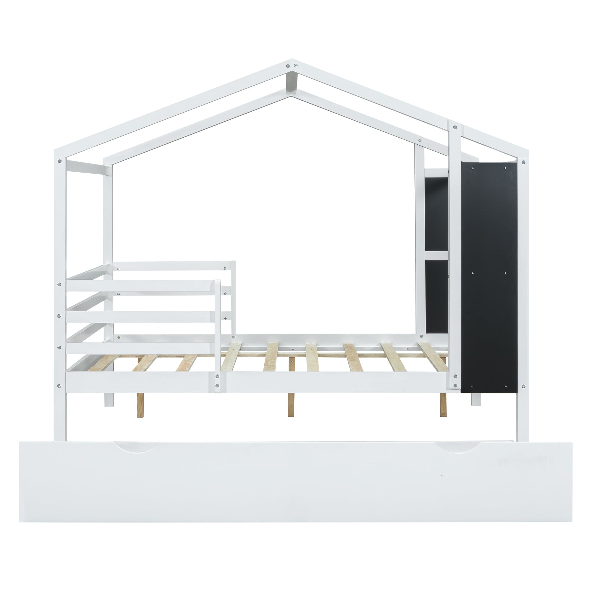 Full Size Wood House Bed with Fence and Writing Board, White - Atlantic Fine Furniture Melbourne FL